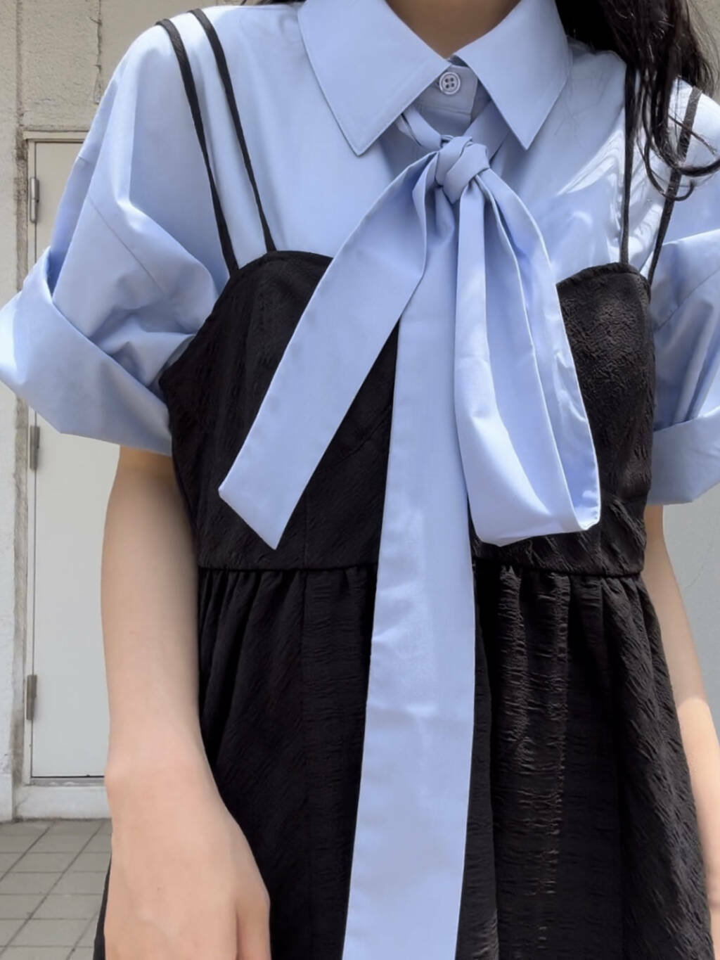 tie set long shirt (blue) *JP