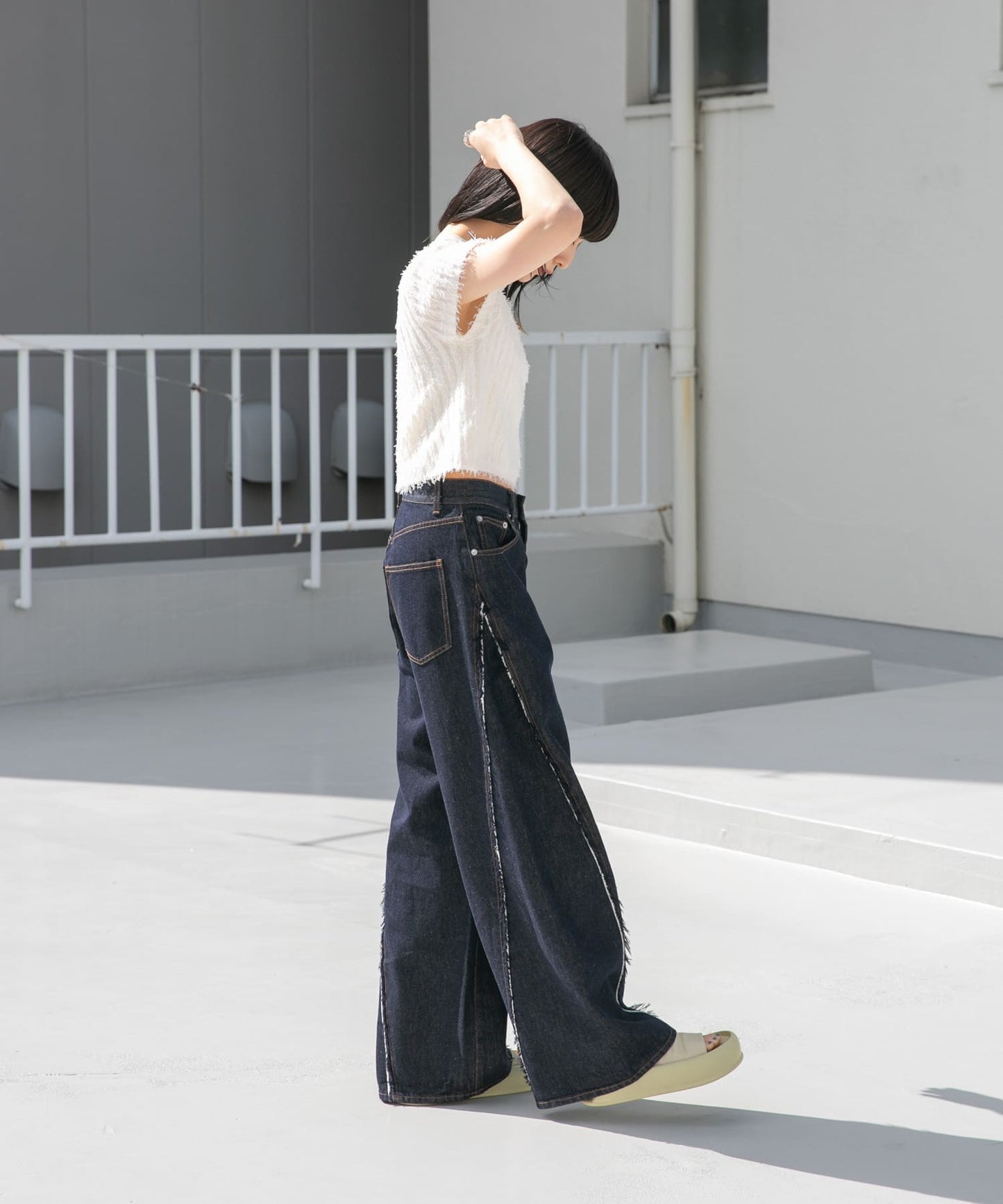 cut-off wide denim (indigo) *JP