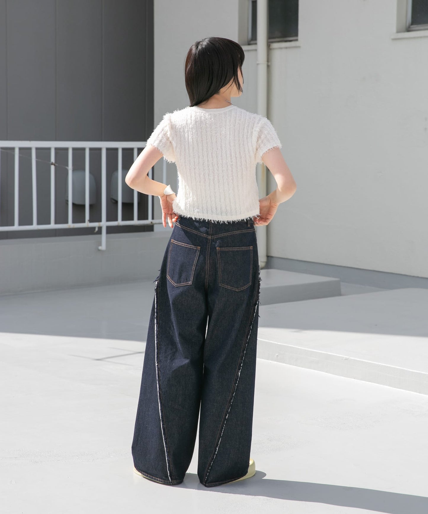 cut-off wide denim (indigo) *JP