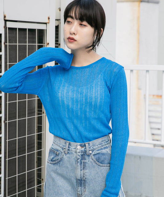 rib sheer top (blue) *JP