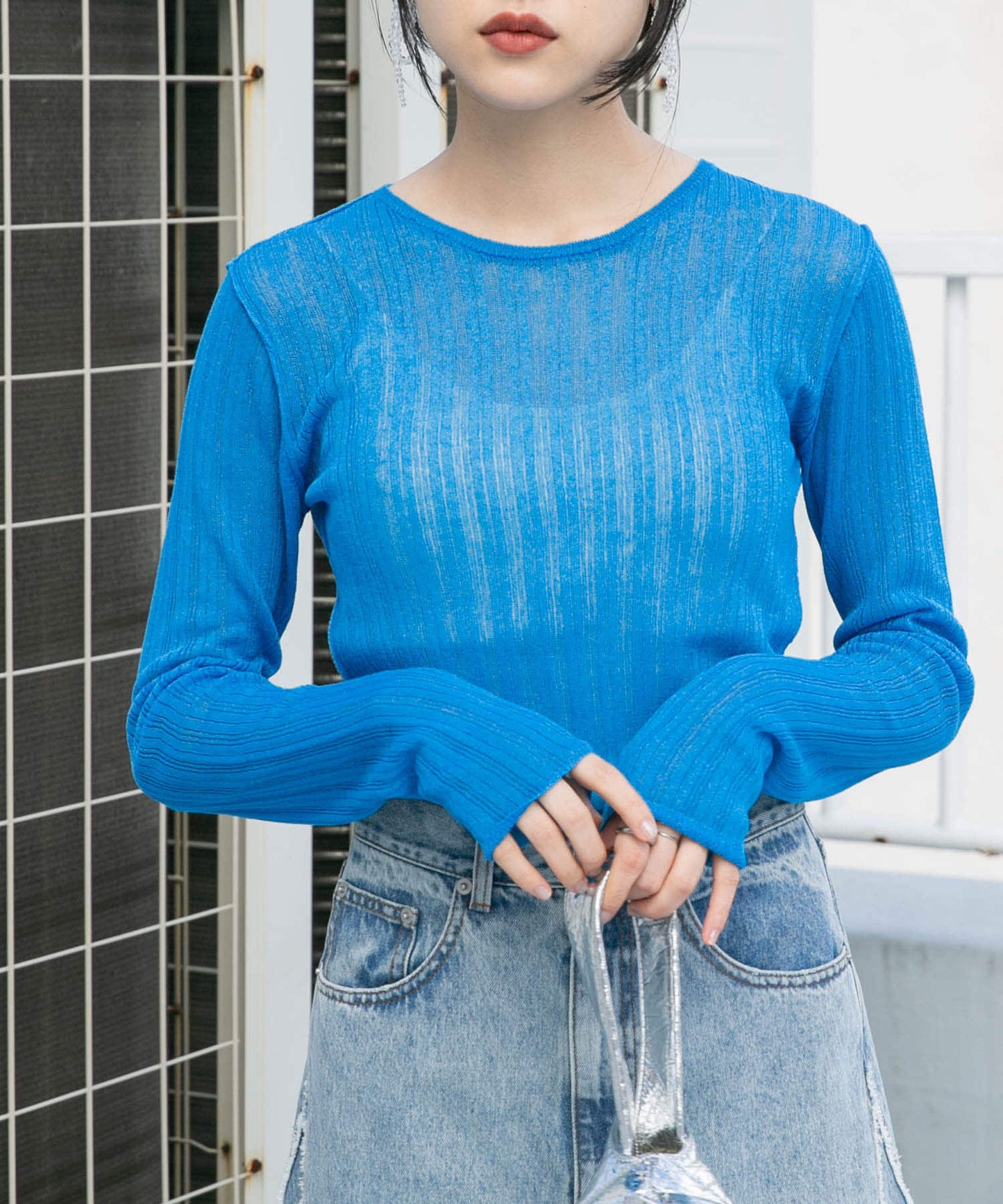 rib sheer top (blue) *JP