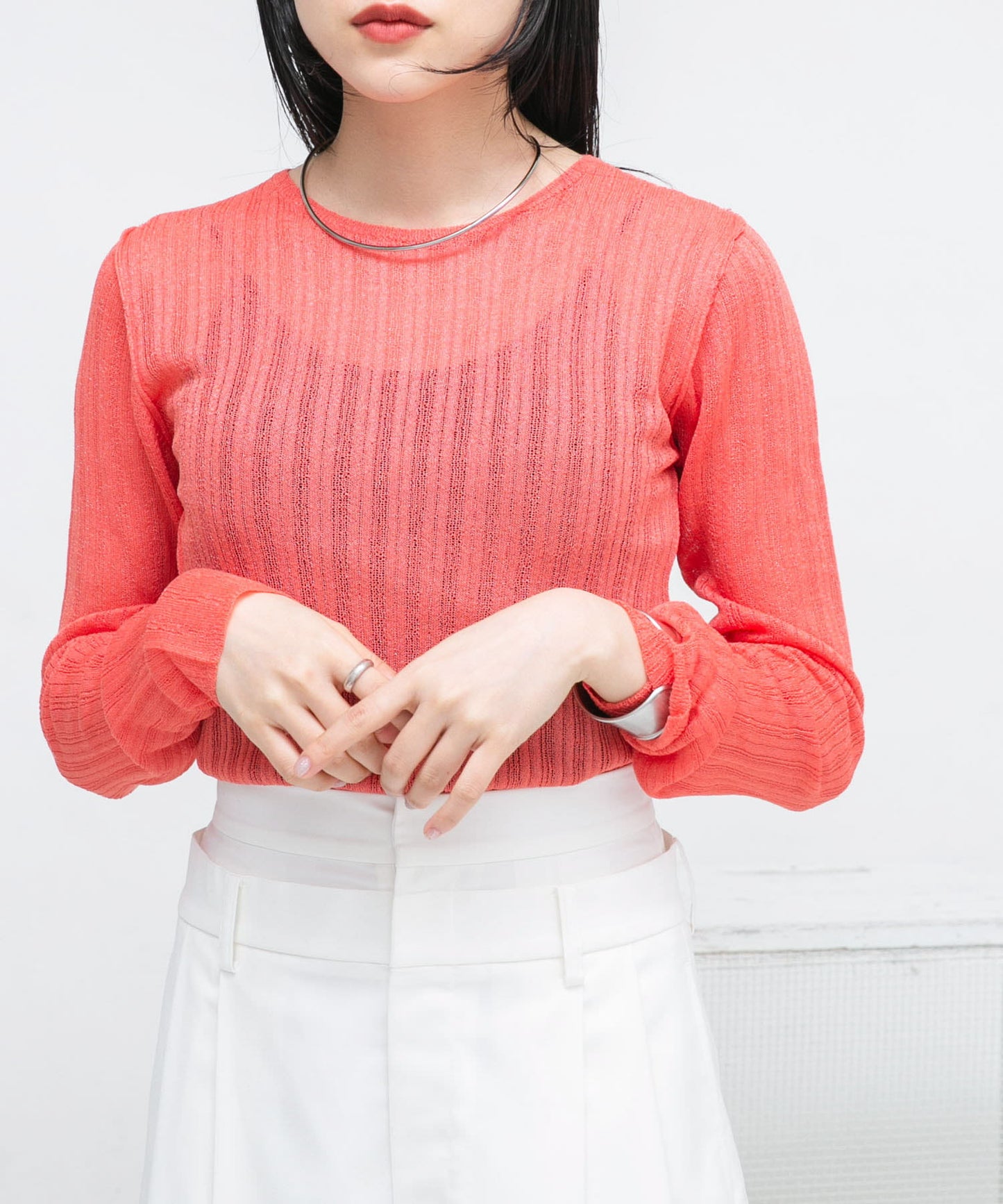 rib sheer top (orange) *JP