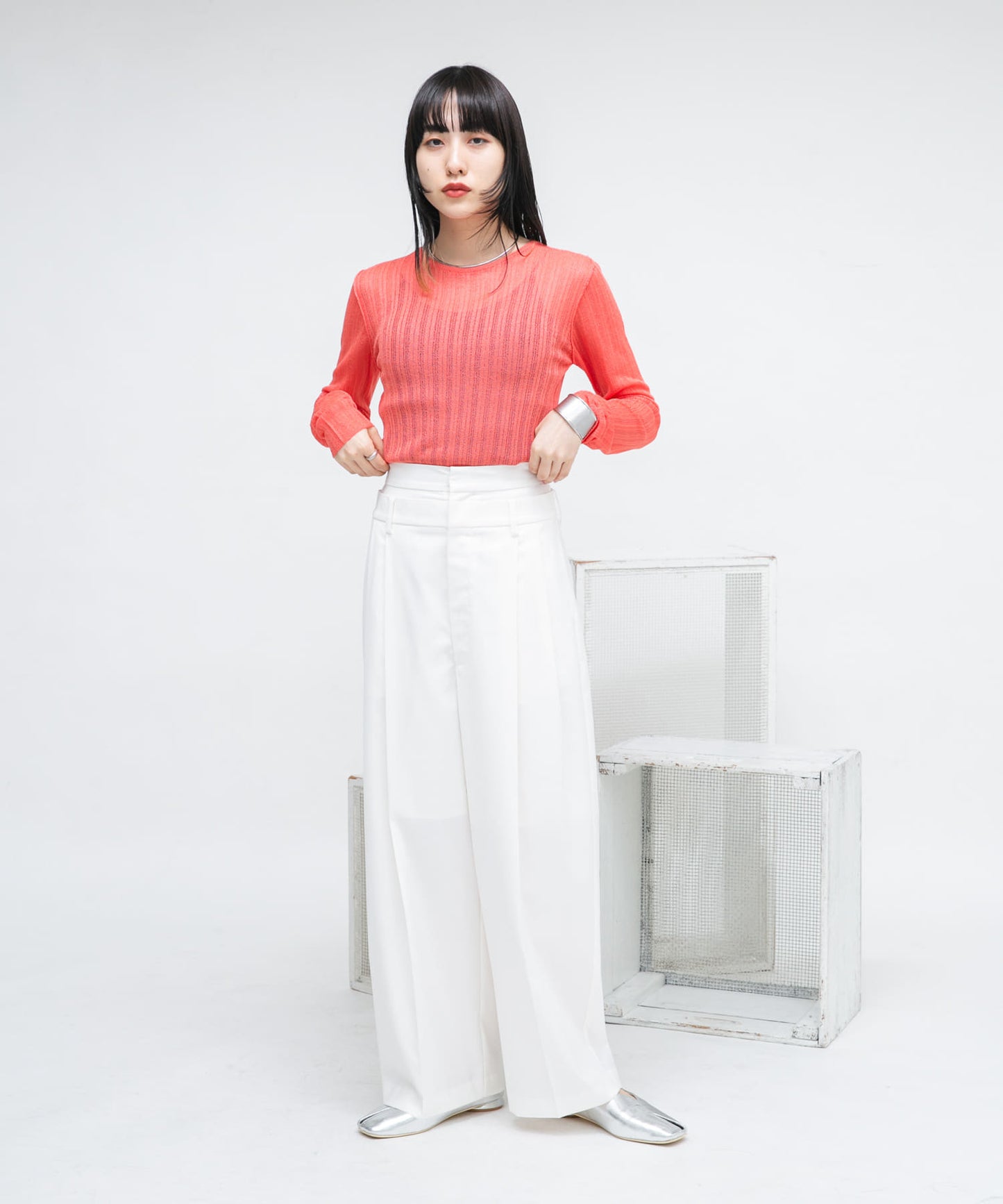 rib sheer top (orange) *JP