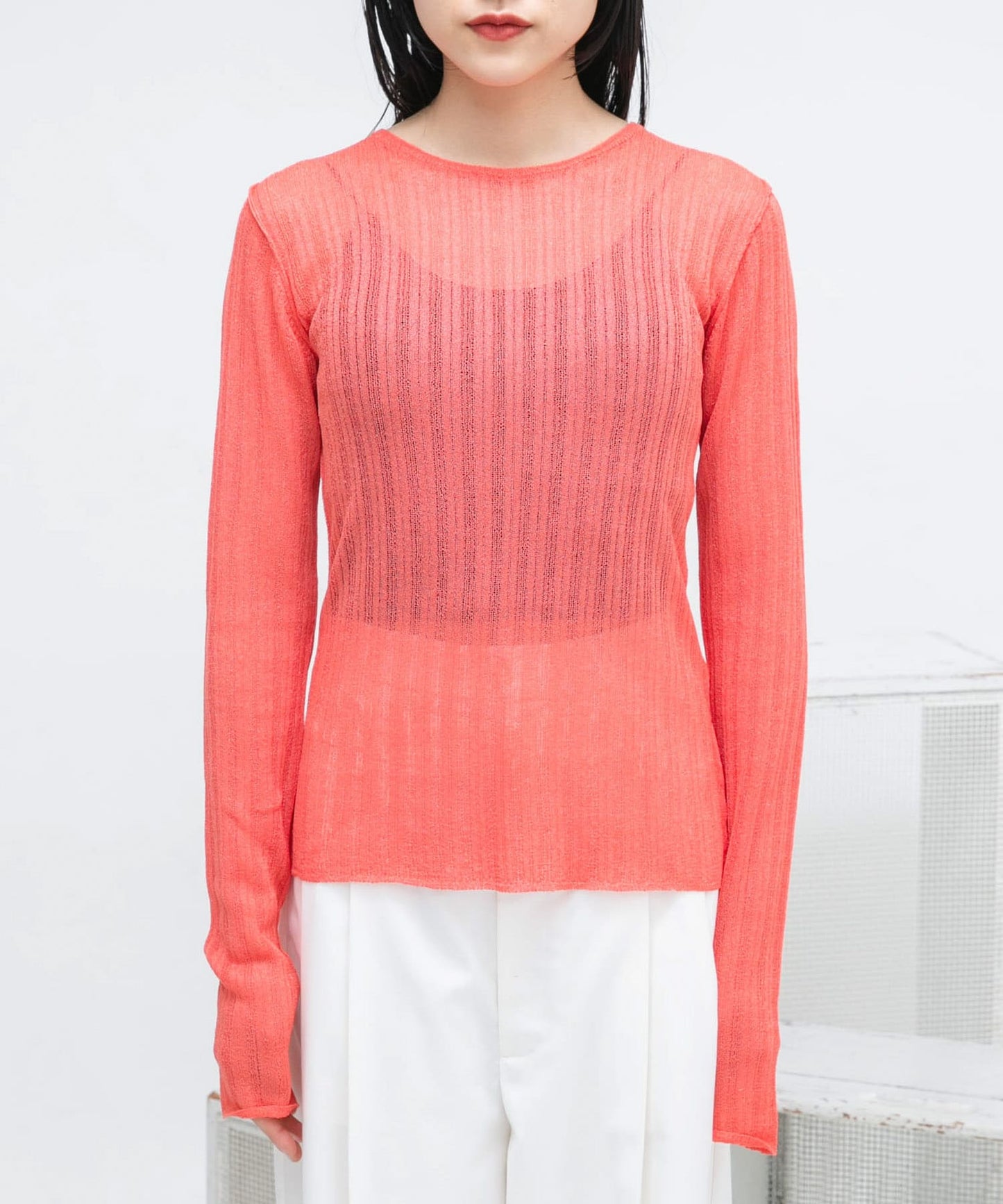 rib sheer top (orange) *JP