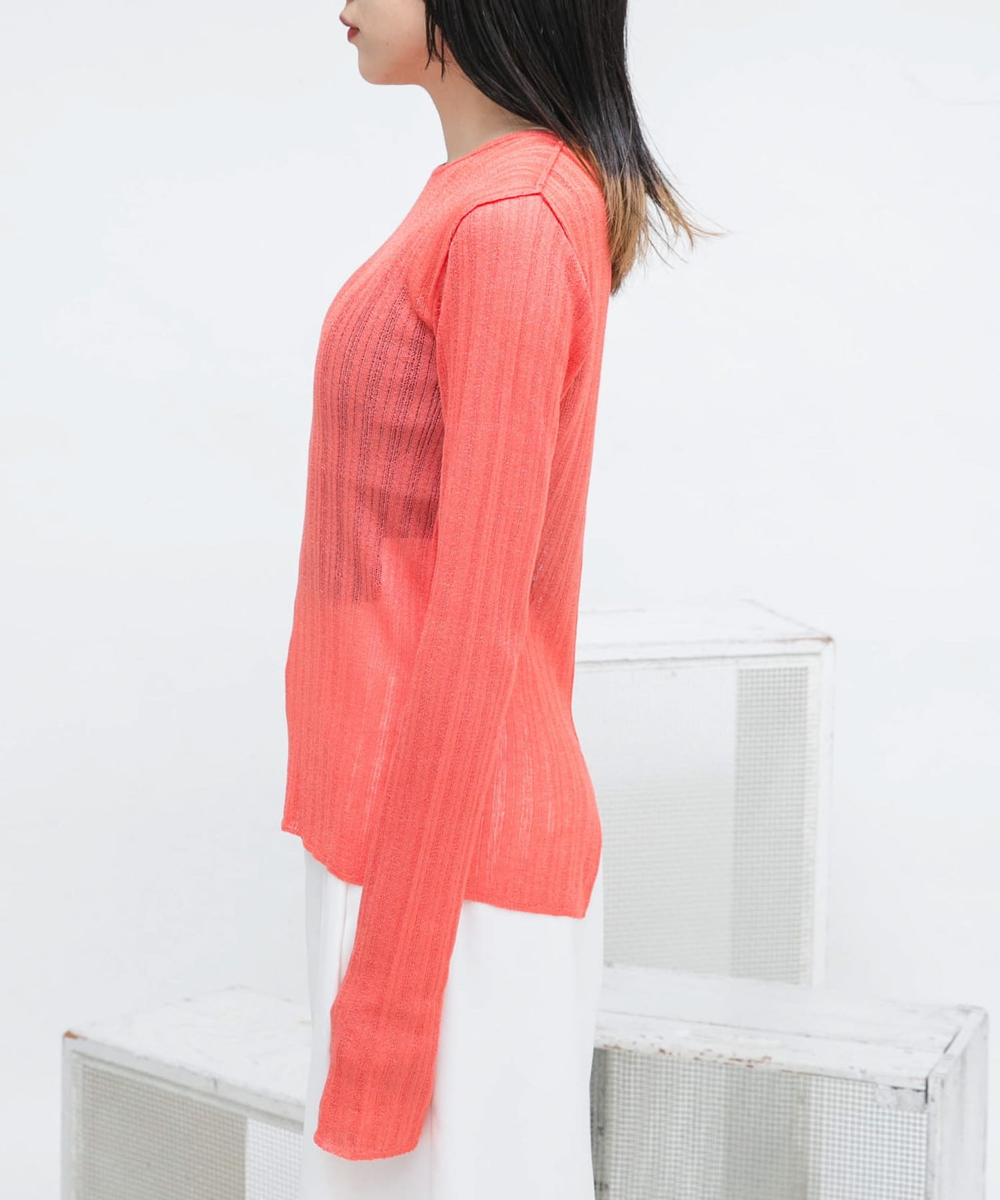 rib sheer top (orange) *JP