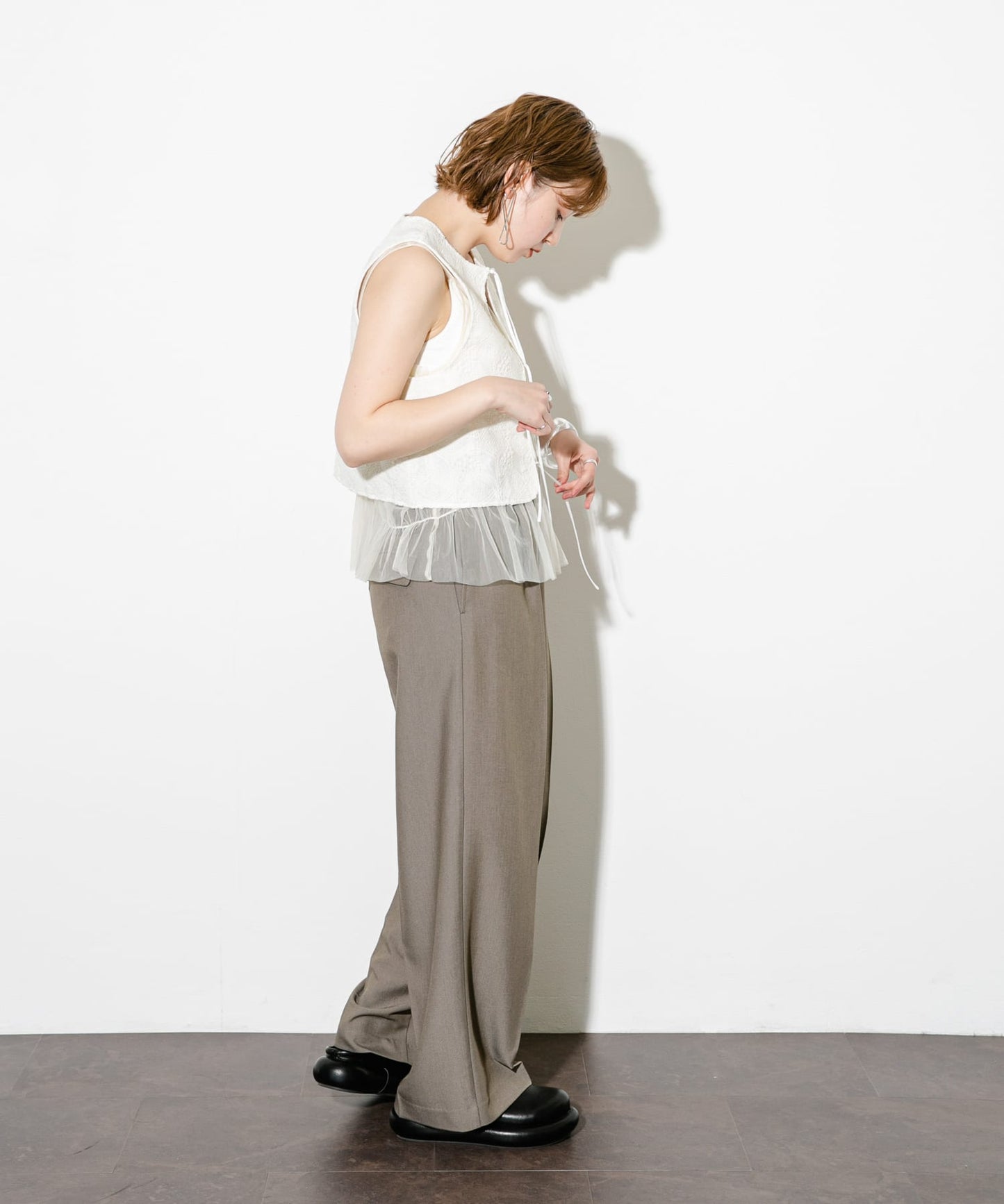 ruched tulle tank top (ivory) *JP