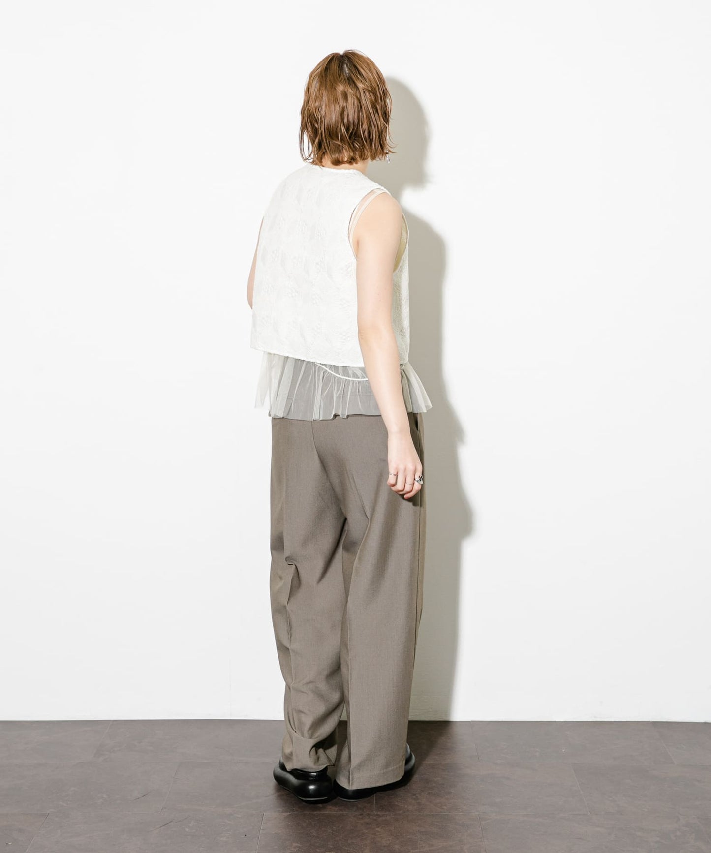 ruched tulle tank top (ivory) *JP