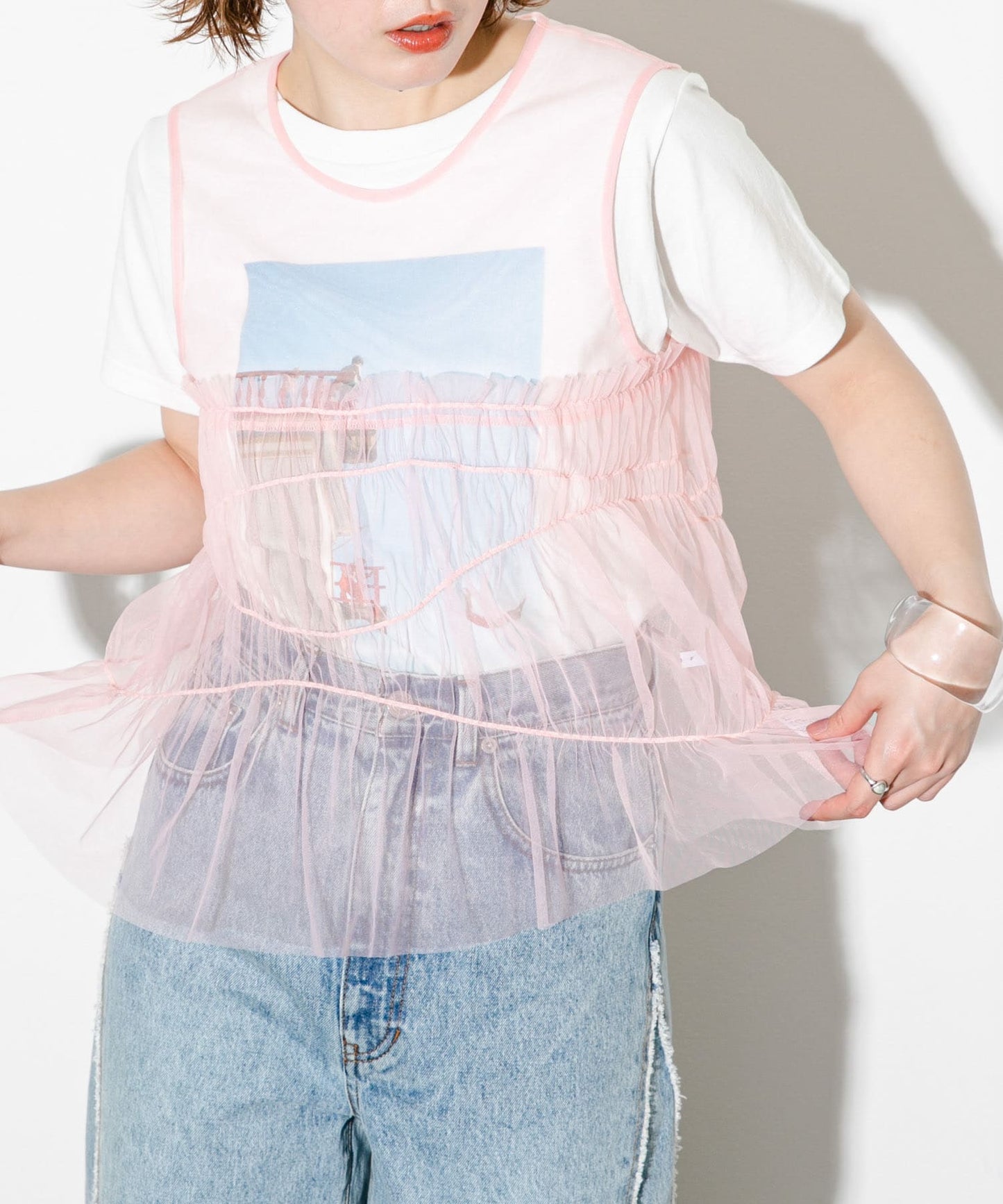 ruched tulle tank top (flamingo) *JP