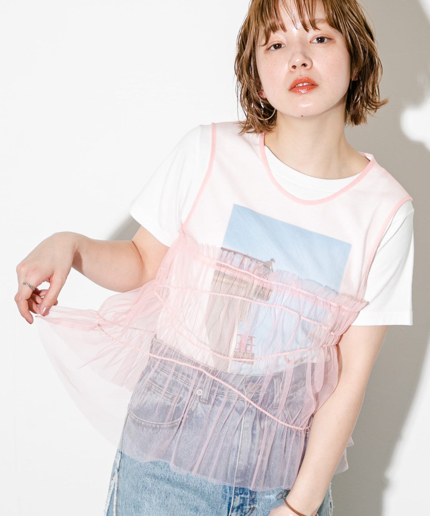 ruched tulle tank top (flamingo) *JP