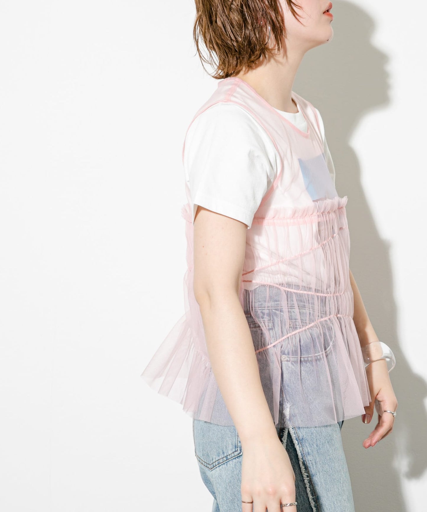 ruched tulle tank top (flamingo) *JP