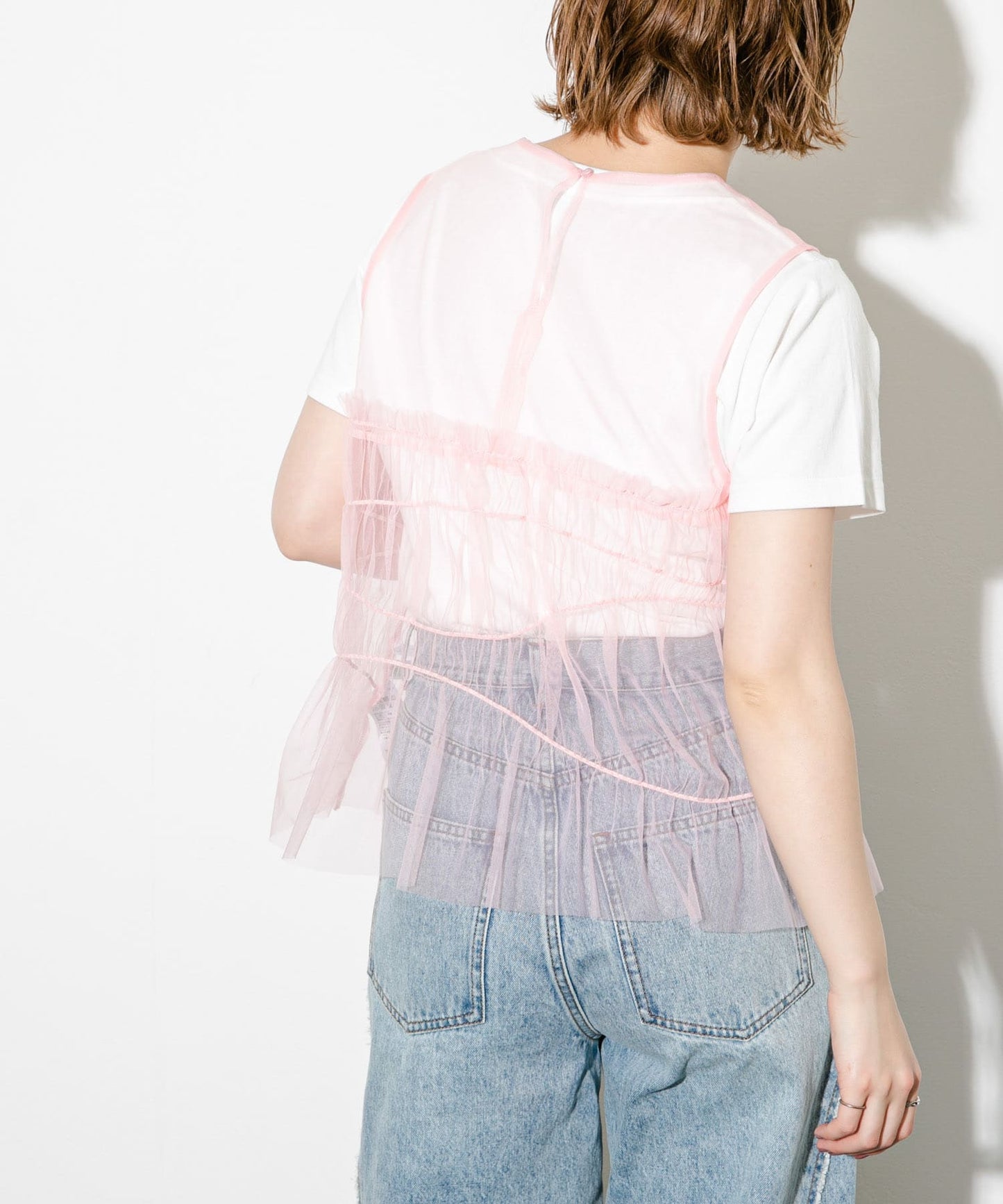 ruched tulle tank top (flamingo) *JP