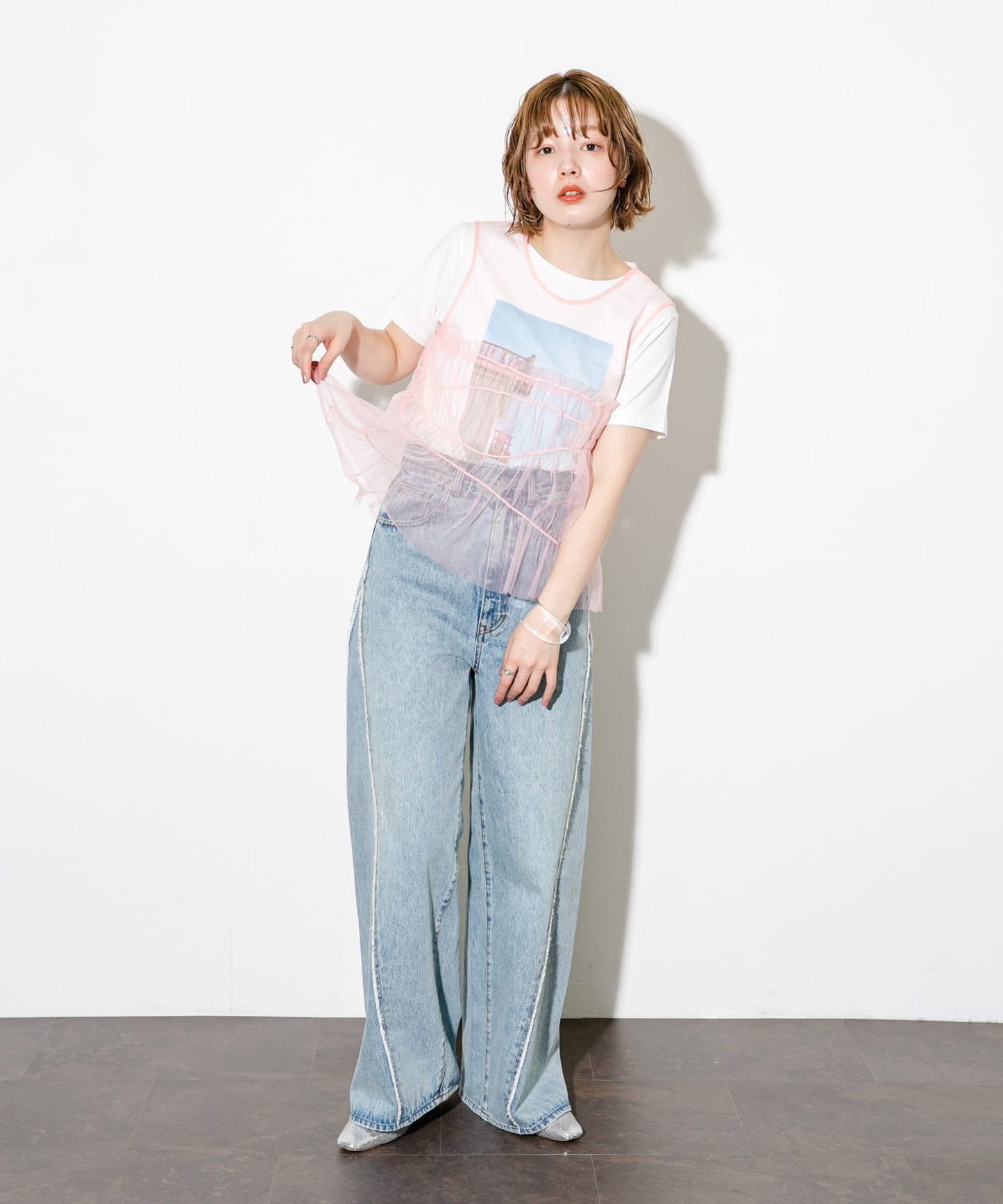 ruched tulle tank top (flamingo) *JP