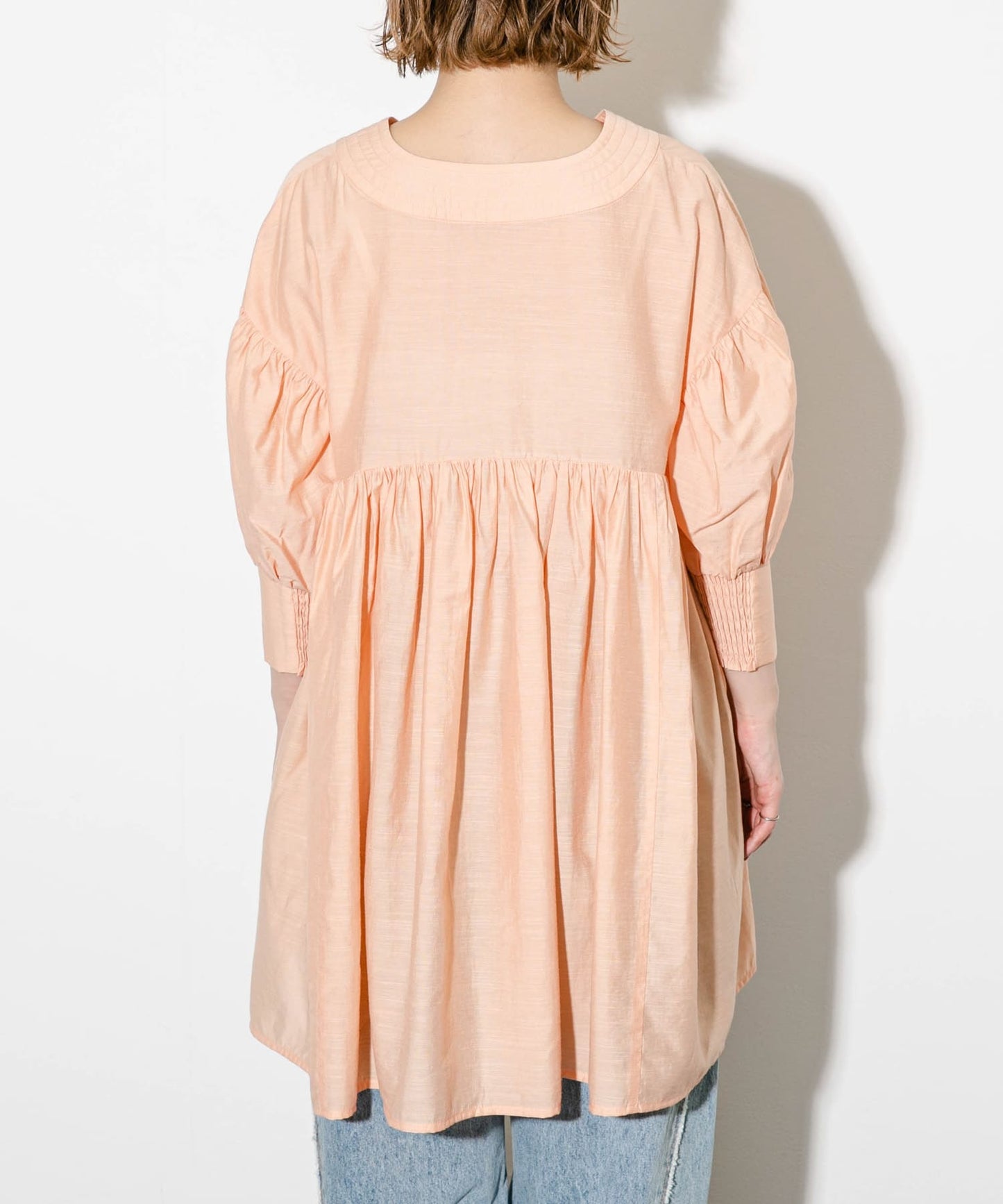 volume gathered mini dress (coral) *JP