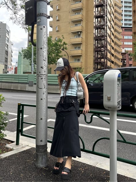 suspender maxi skirt (black) *JP