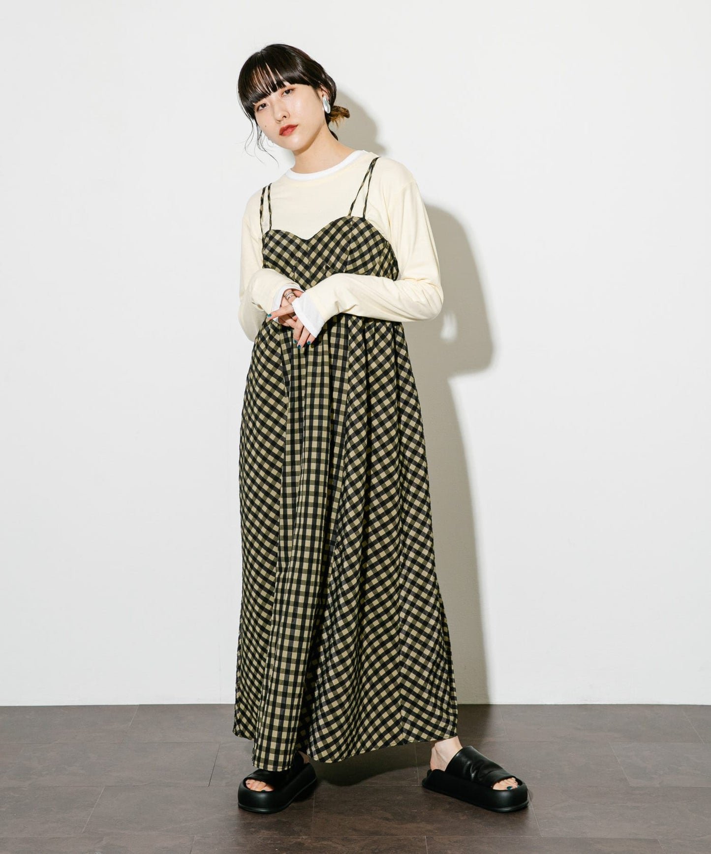 switching maxi cami dress (khakimix) *JP