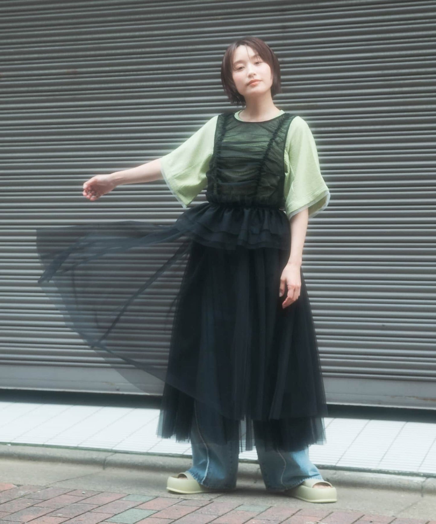 『高橋愛×KBF』frilled tulle dress (black) *JP