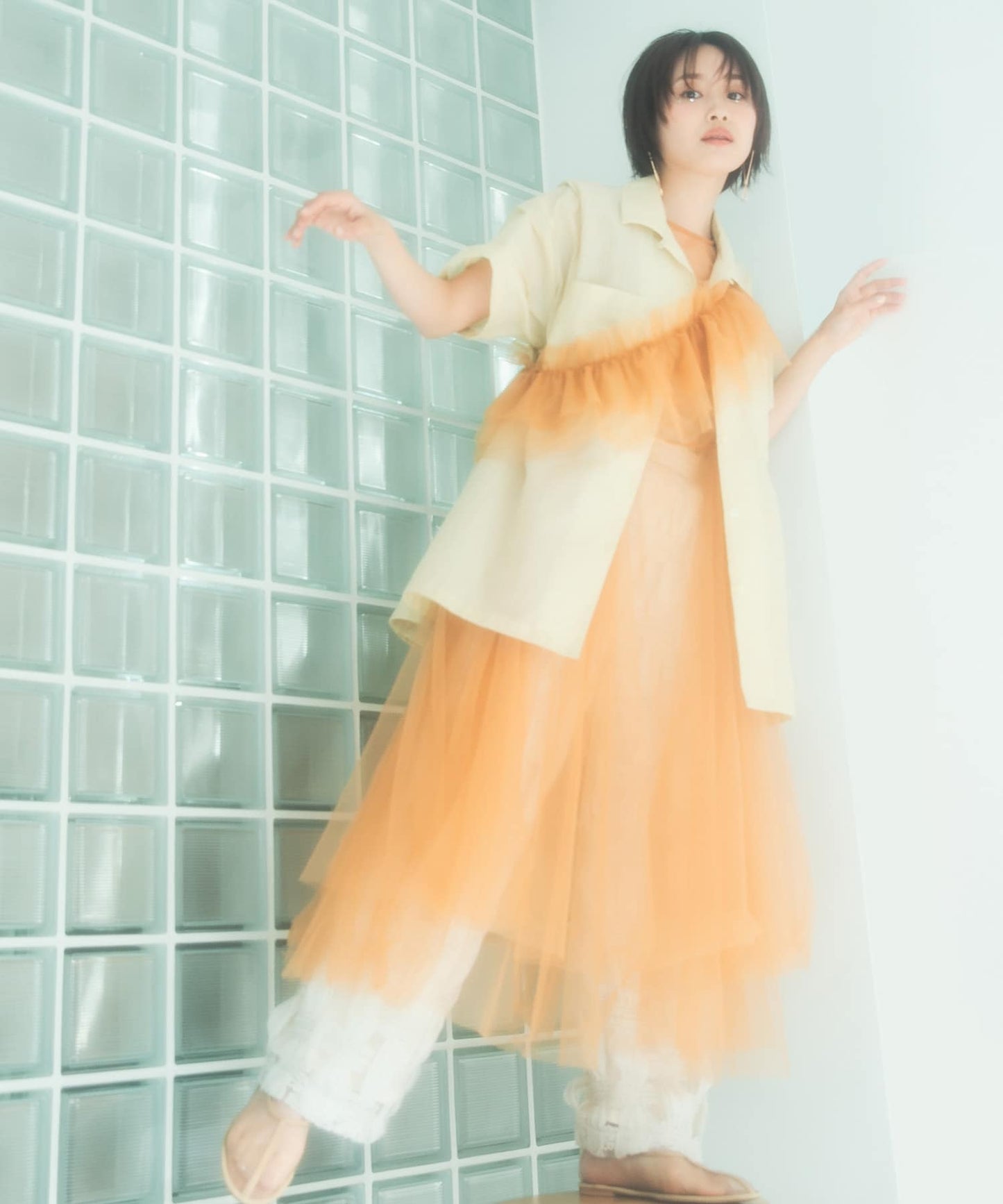 『高橋愛×KBF』frilled tulle dress (apricot) *JP