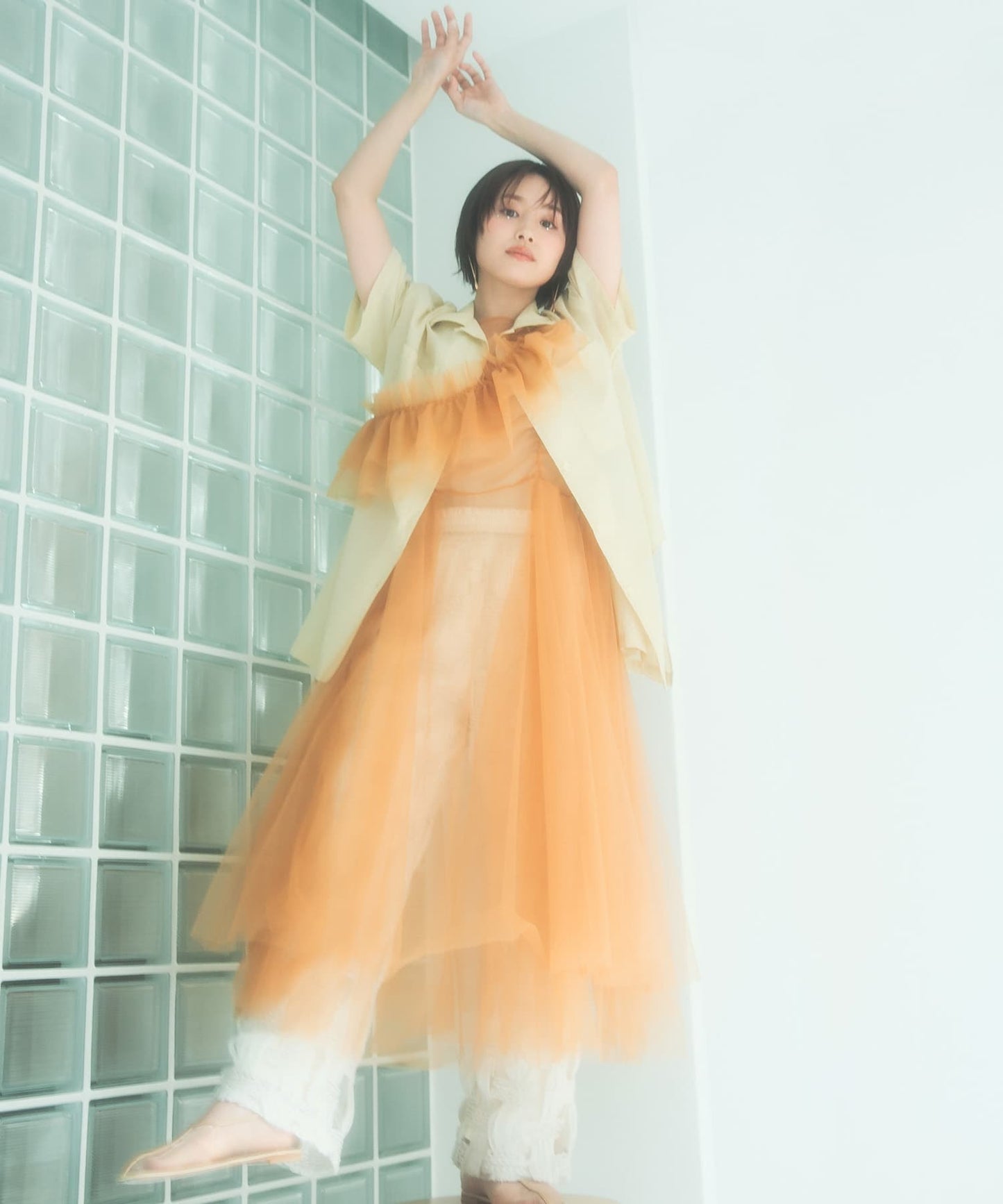 『高橋愛×KBF』frilled tulle dress (apricot) *JP