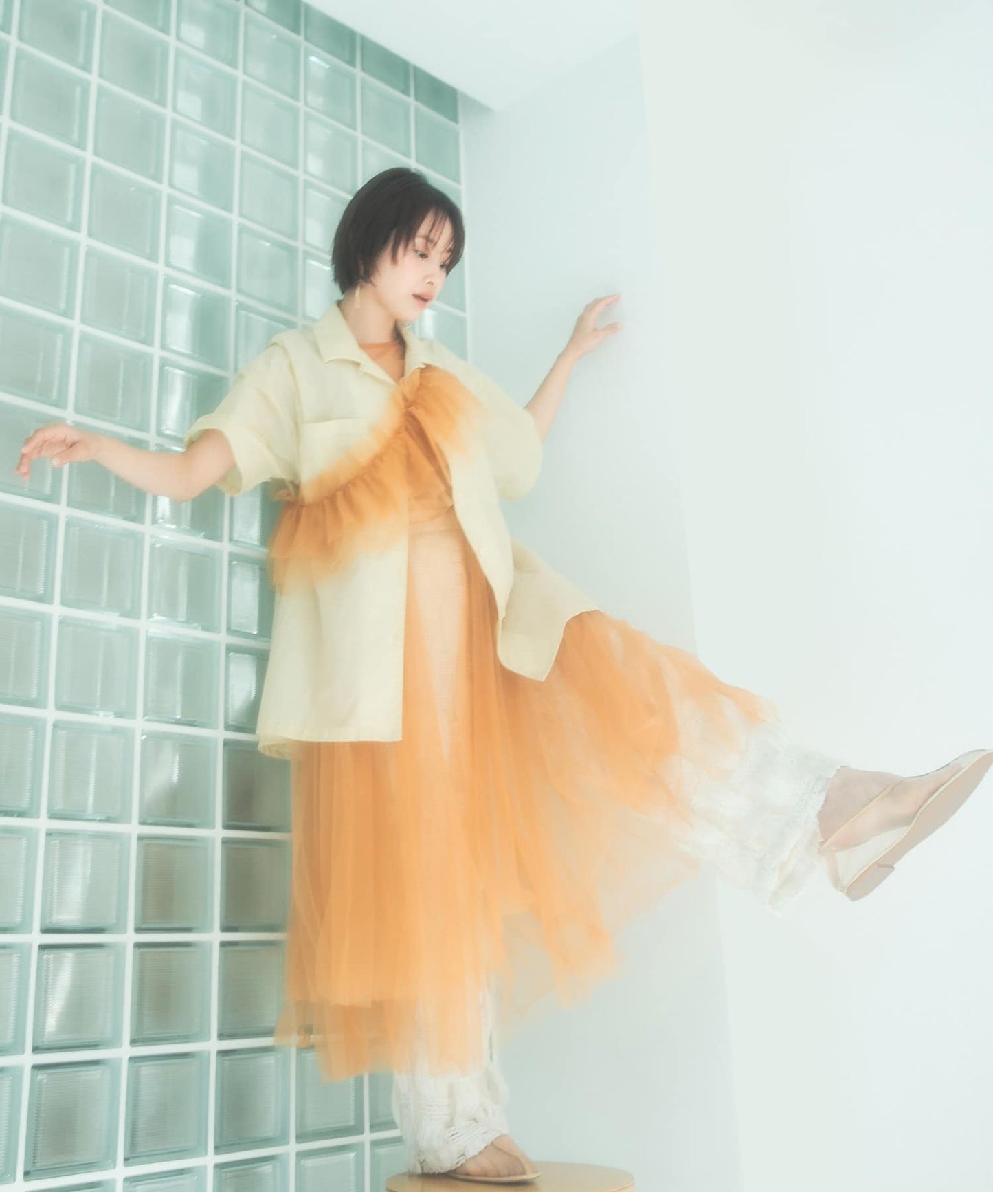 『高橋愛×KBF』frilled tulle dress (apricot) *JP