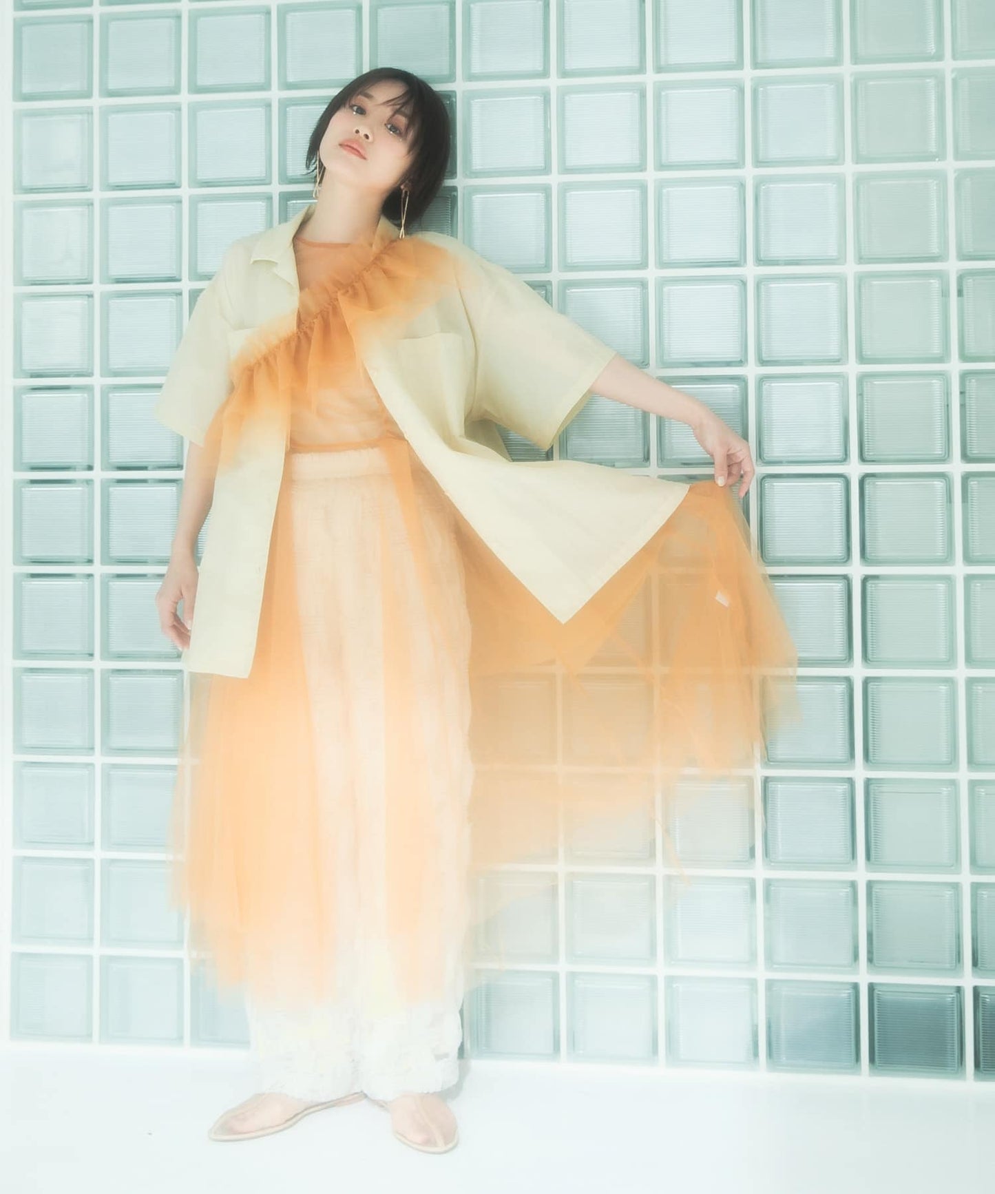 『高橋愛×KBF』frilled tulle dress (apricot) *JP