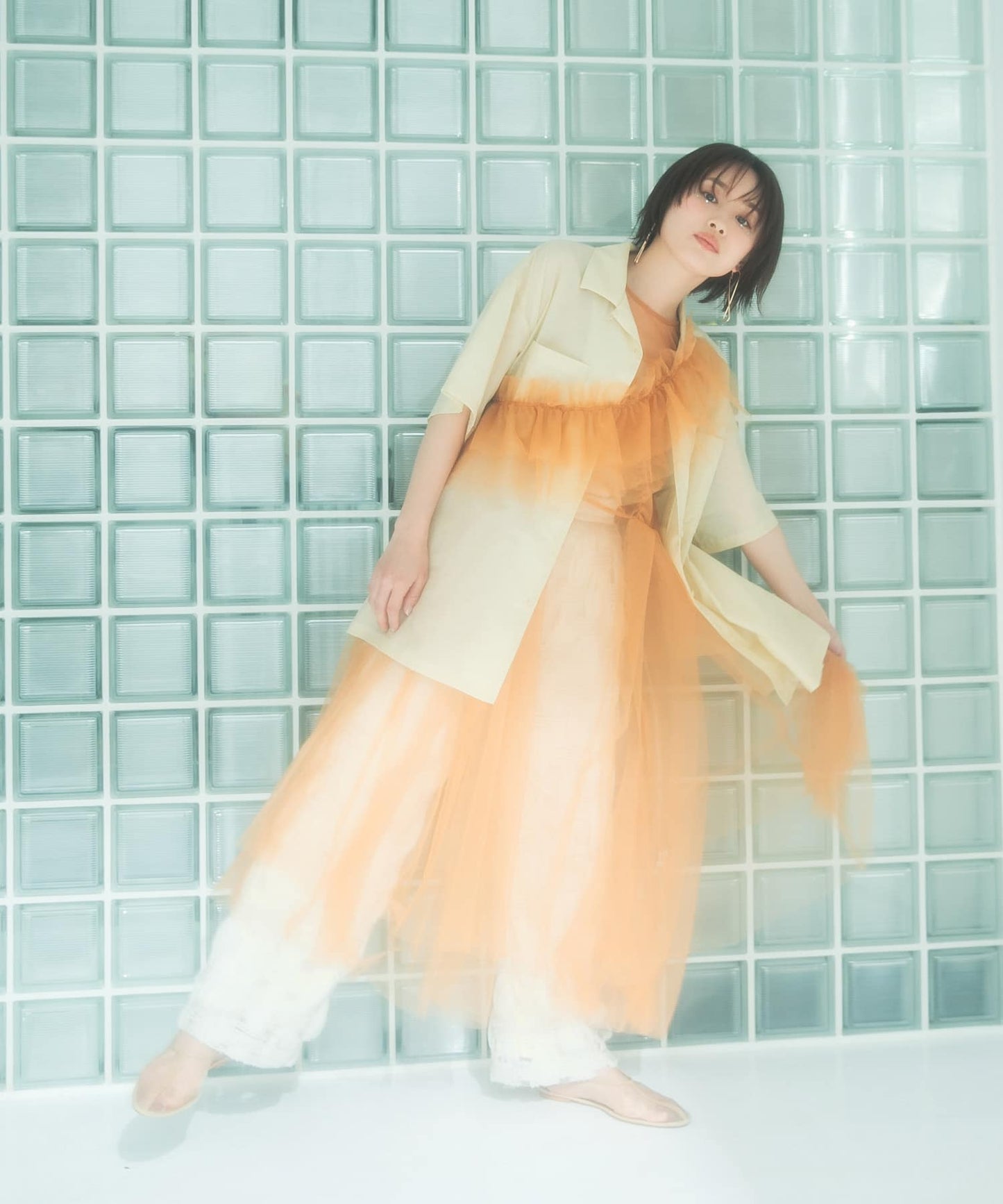 『高橋愛×KBF』frilled tulle dress (apricot) *JP