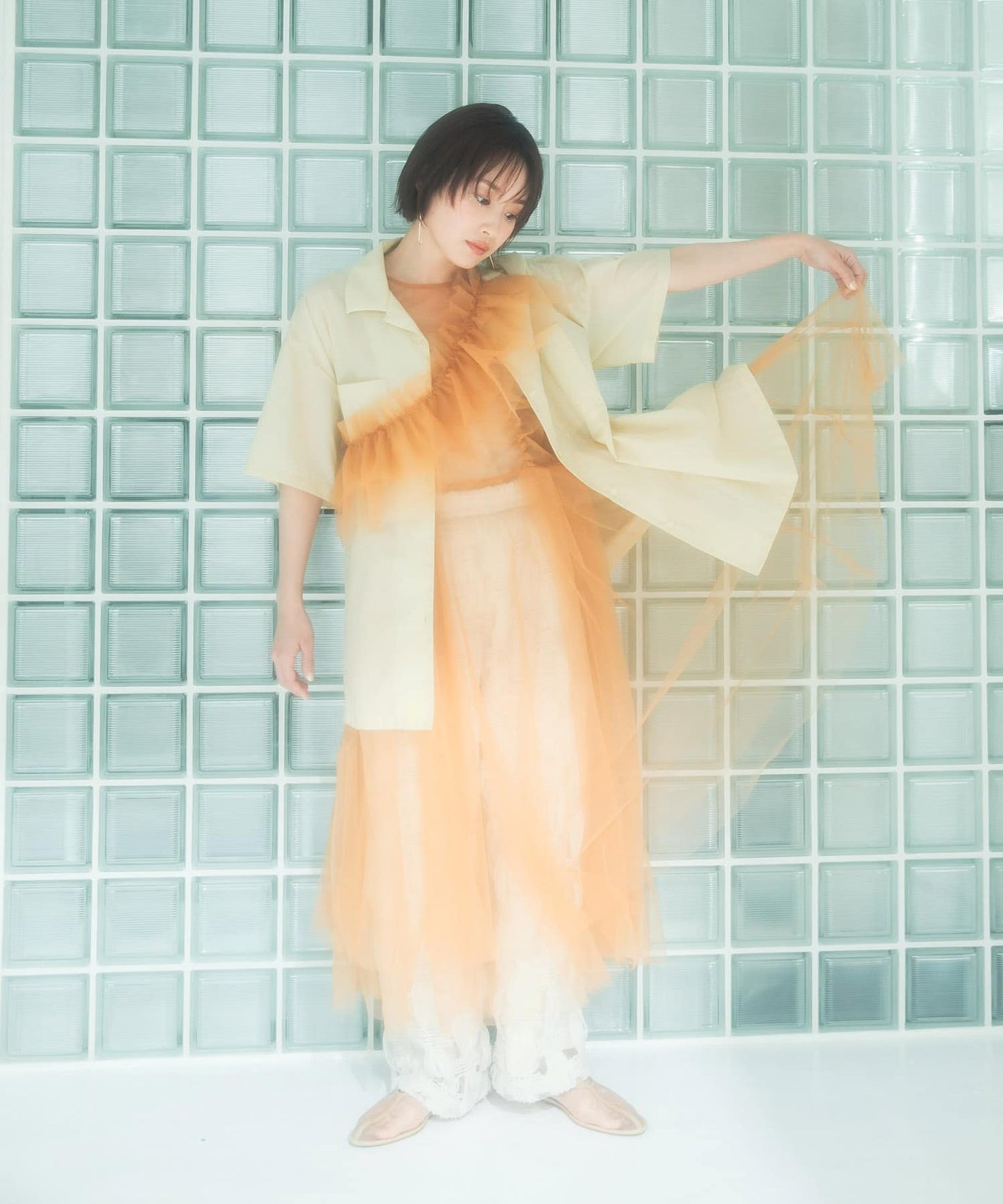 『高橋愛×KBF』frilled tulle dress (apricot) *JP