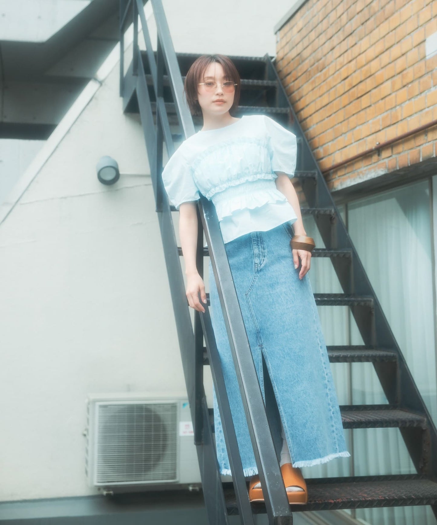 『高橋愛×KBF』shirred bustier blouse (light blue) *JP