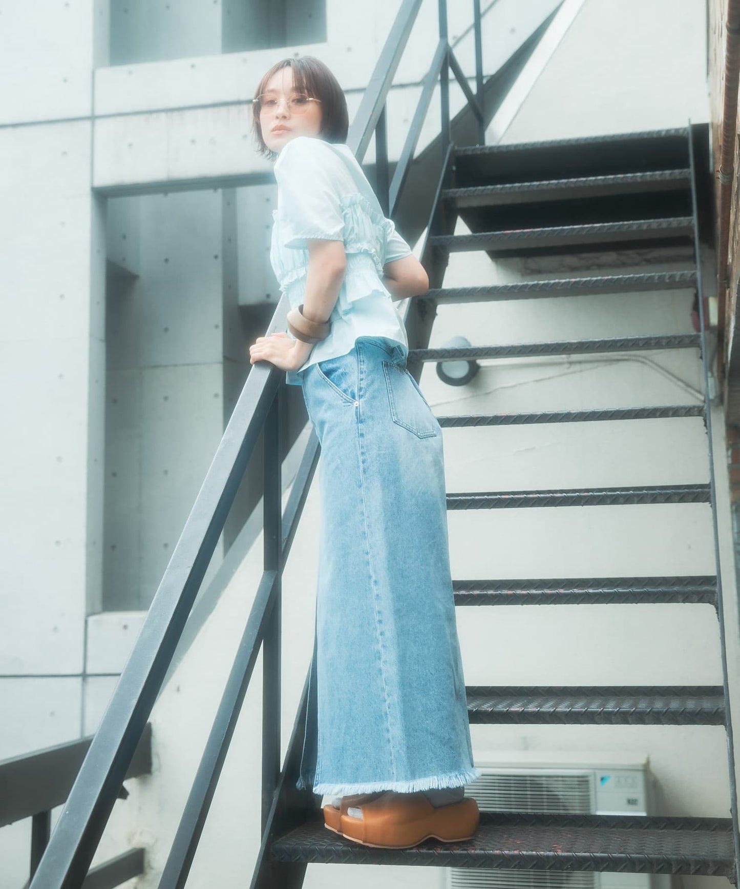 『高橋愛×KBF』shirred bustier blouse (light blue) *JP