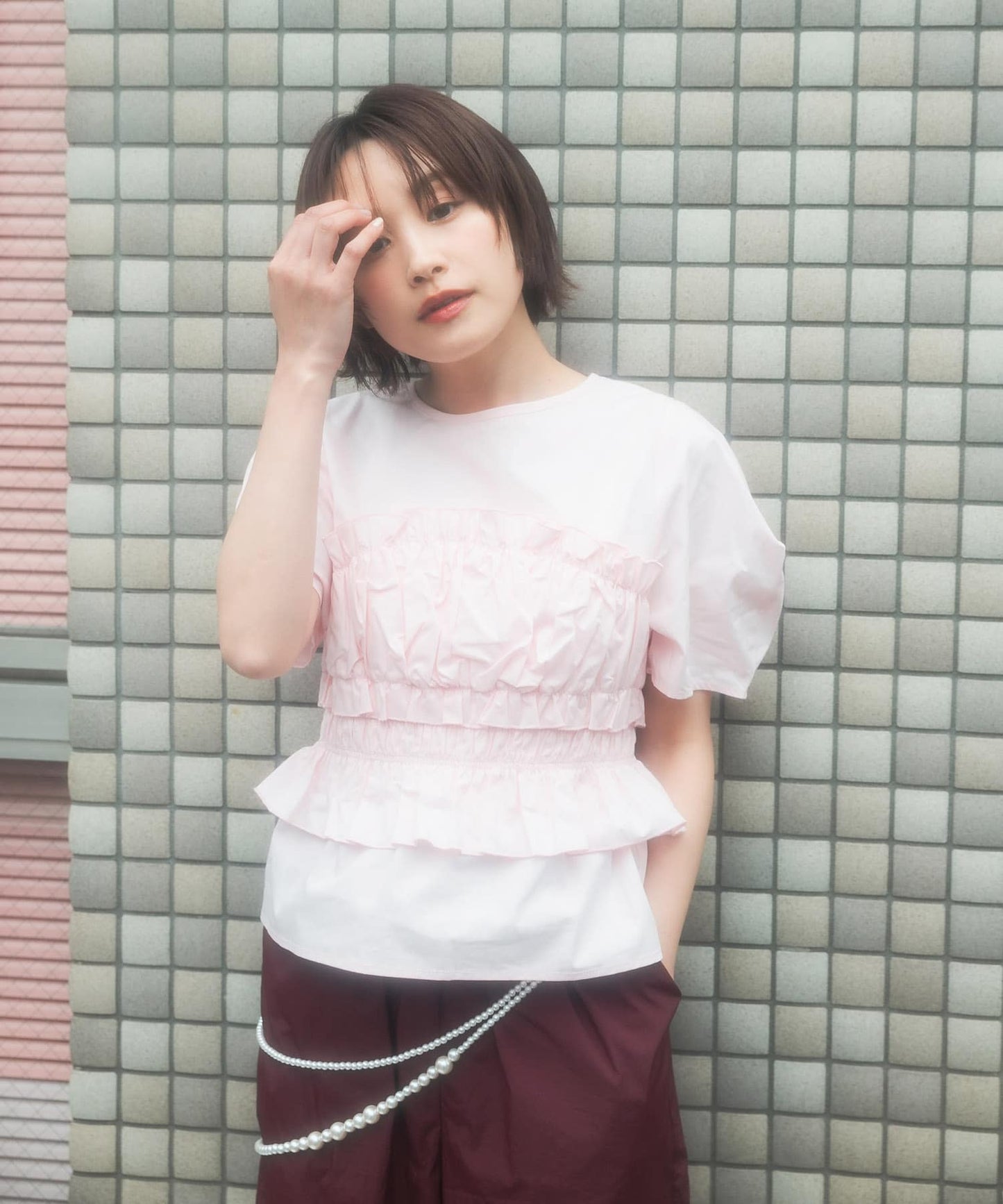 『高橋愛×KBF』shirred bustier blouse (pink) *JP