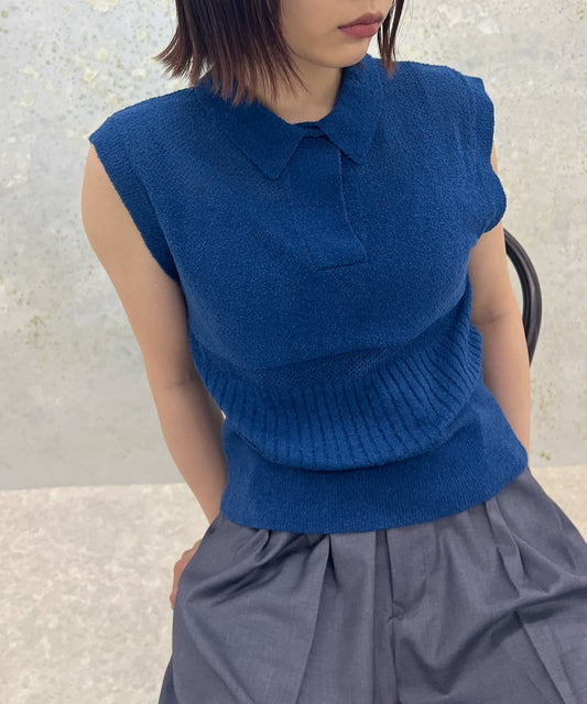 sleeveless polo knit (blue) *JP