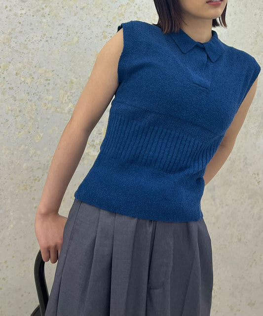 sleeveless polo knit (blue) *JP