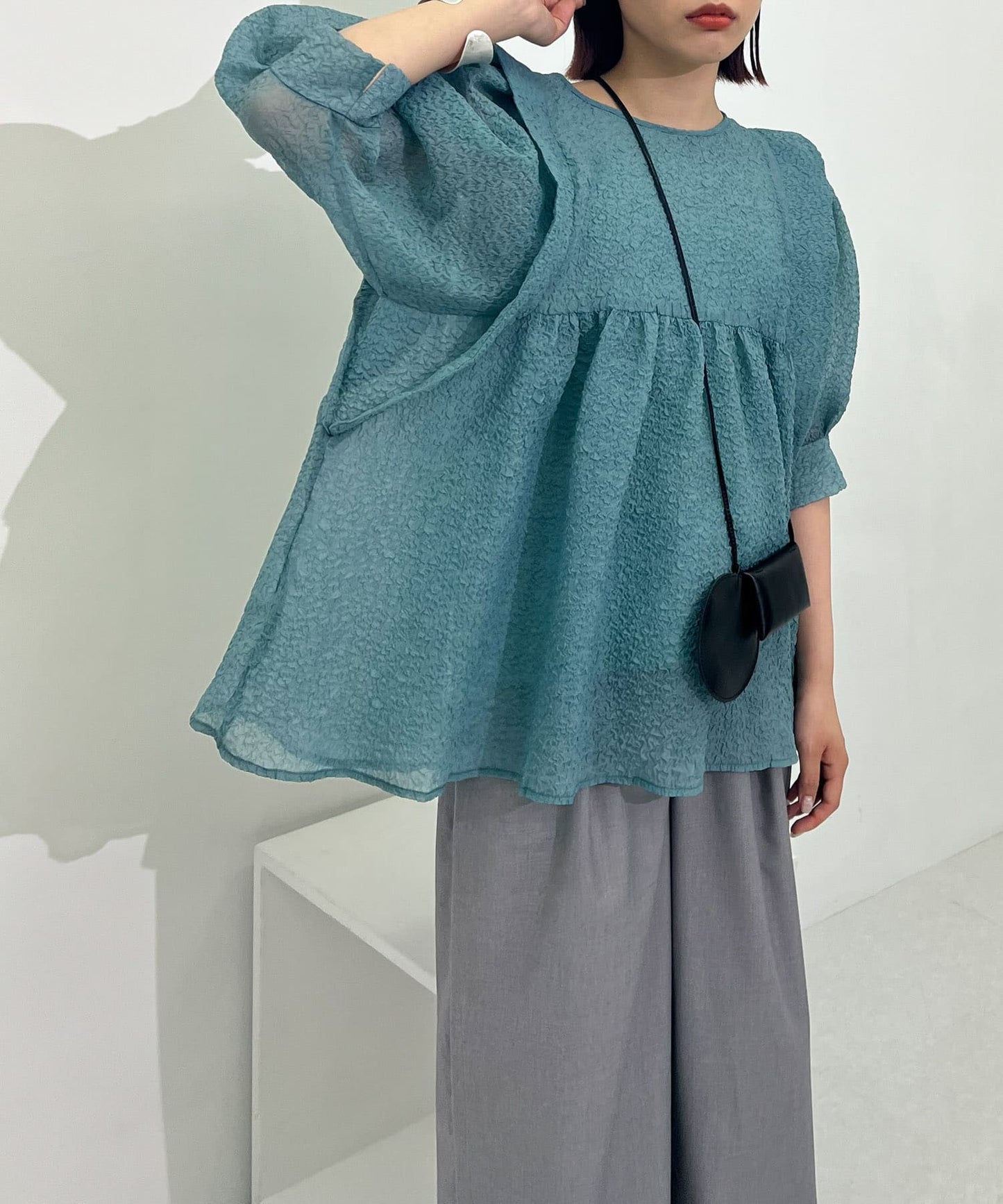 sheer boucle blouse (blue) *JP