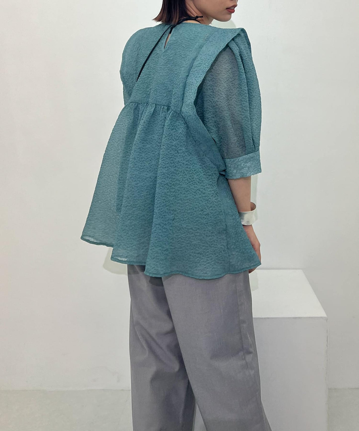 sheer boucle blouse (blue) *JP