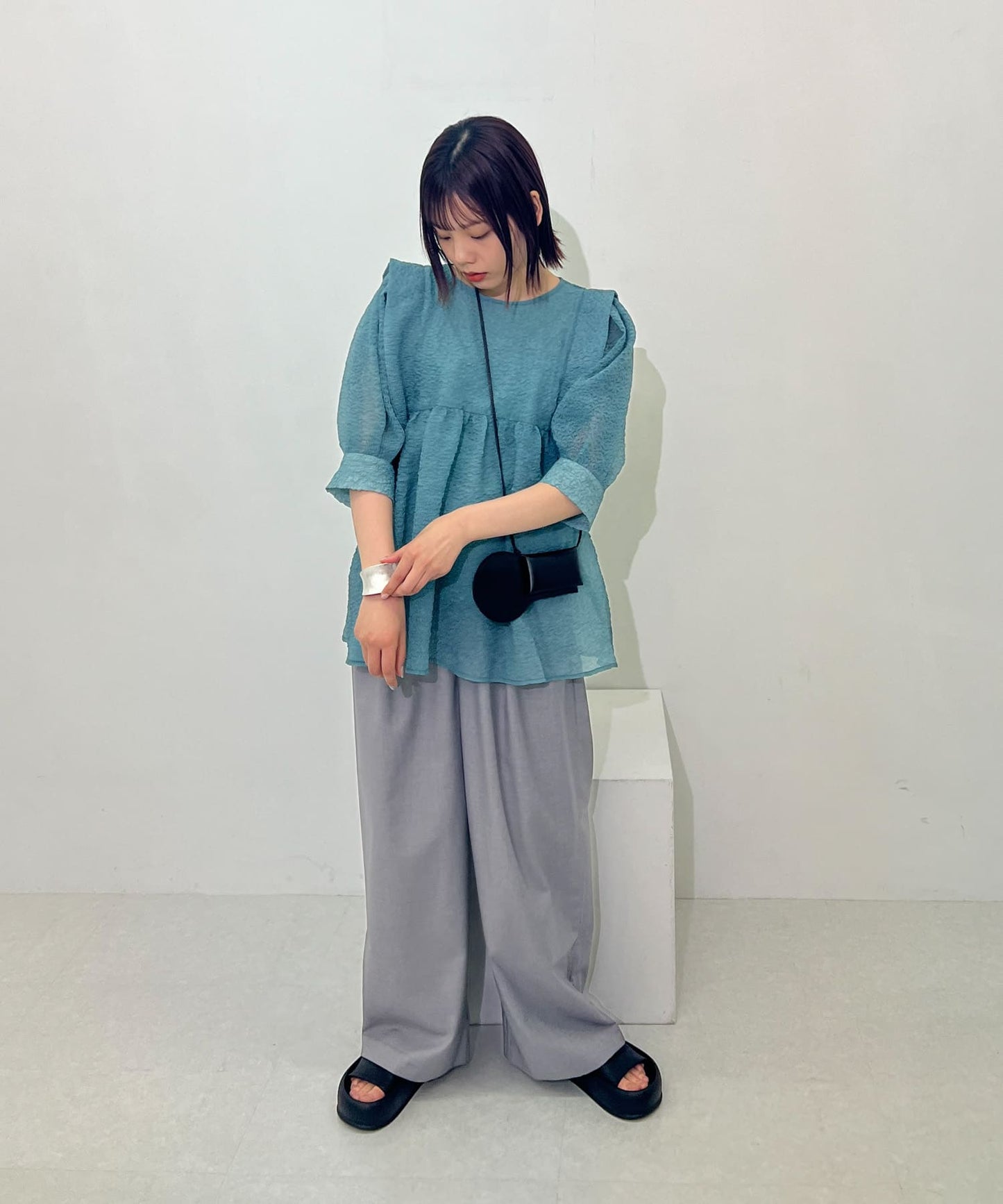 sheer boucle blouse (blue) *JP