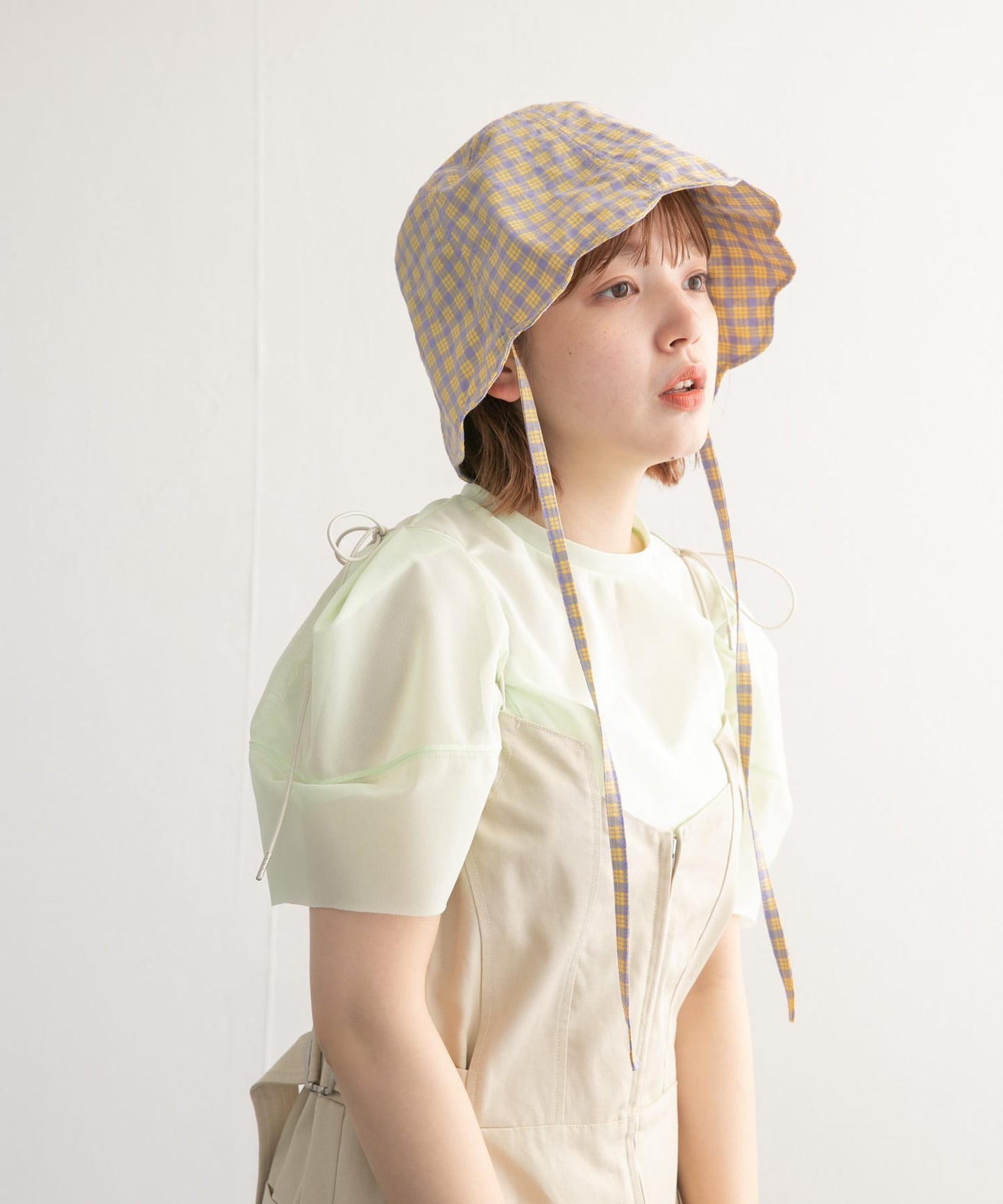 check ribbon bucket hat (yellow) *JP