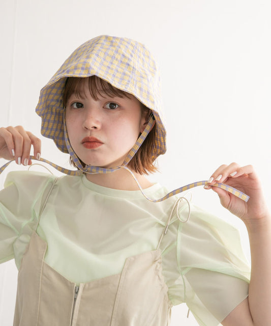 check ribbon bucket hat (yellow) *JP