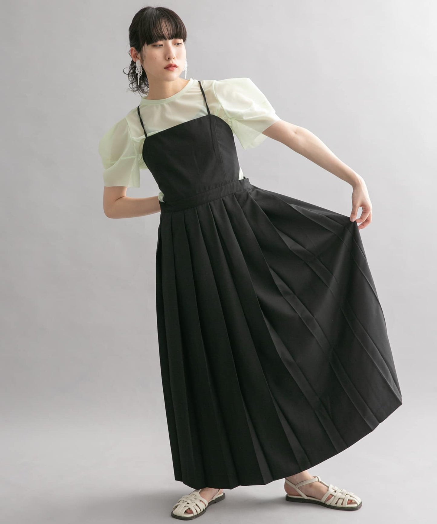 pleated camisole dress (black) *JP