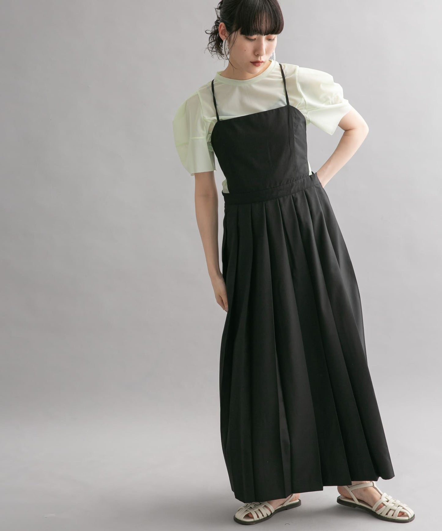 pleated camisole dress (black) *JP