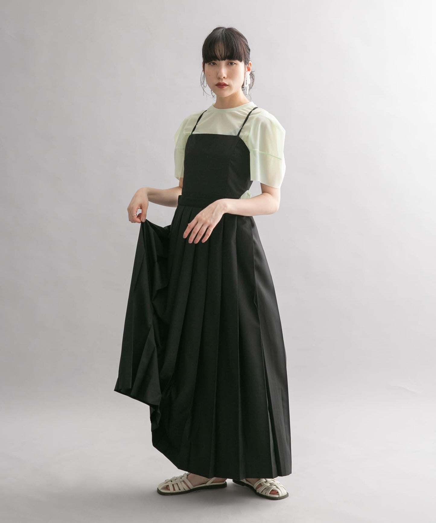 pleated camisole dress (black) *JP