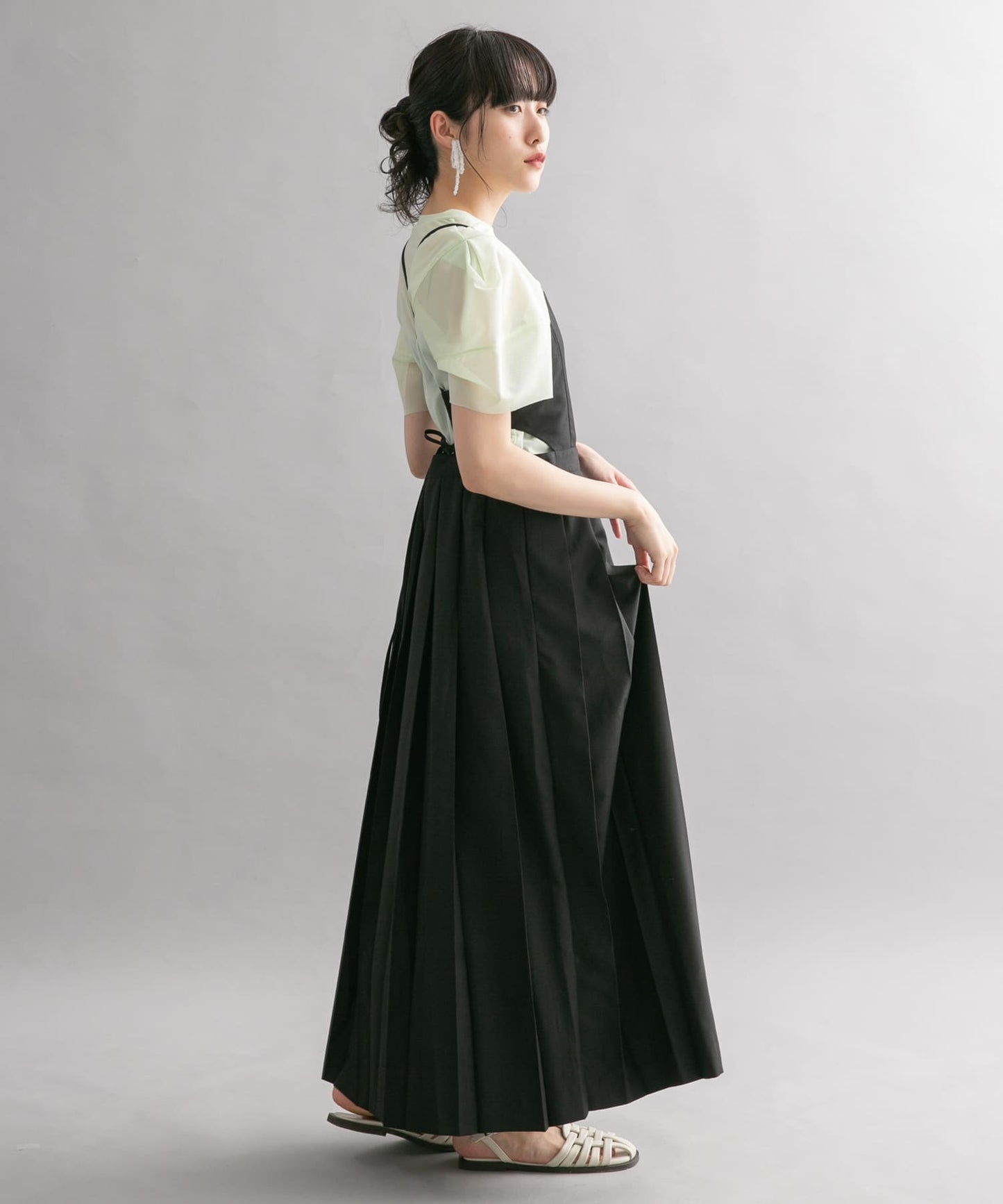 pleated camisole dress (black) *JP