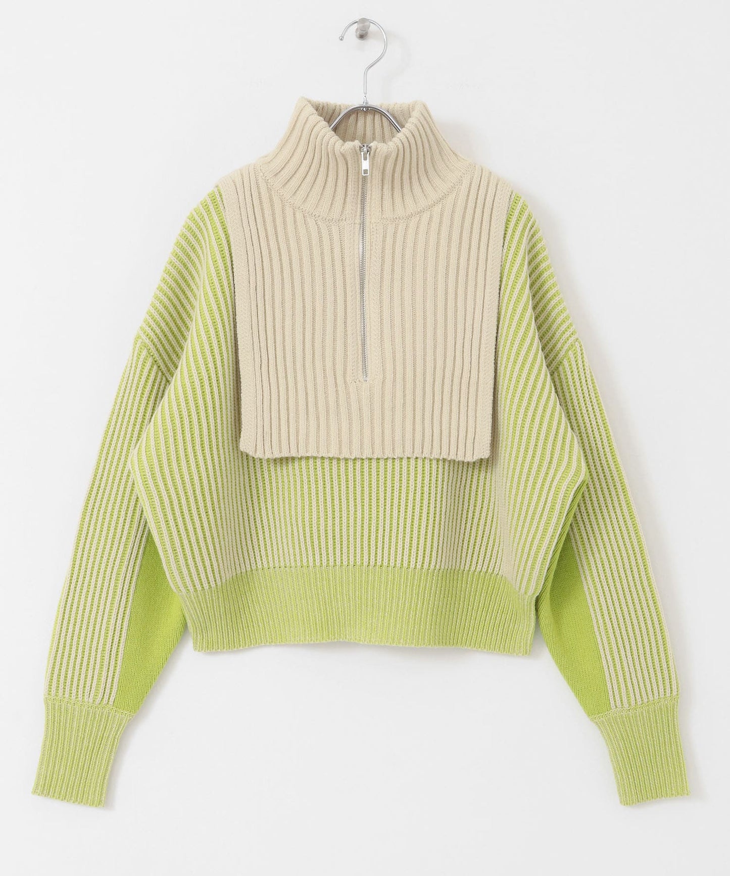 layered half zip knit (ivory x lime) *JP