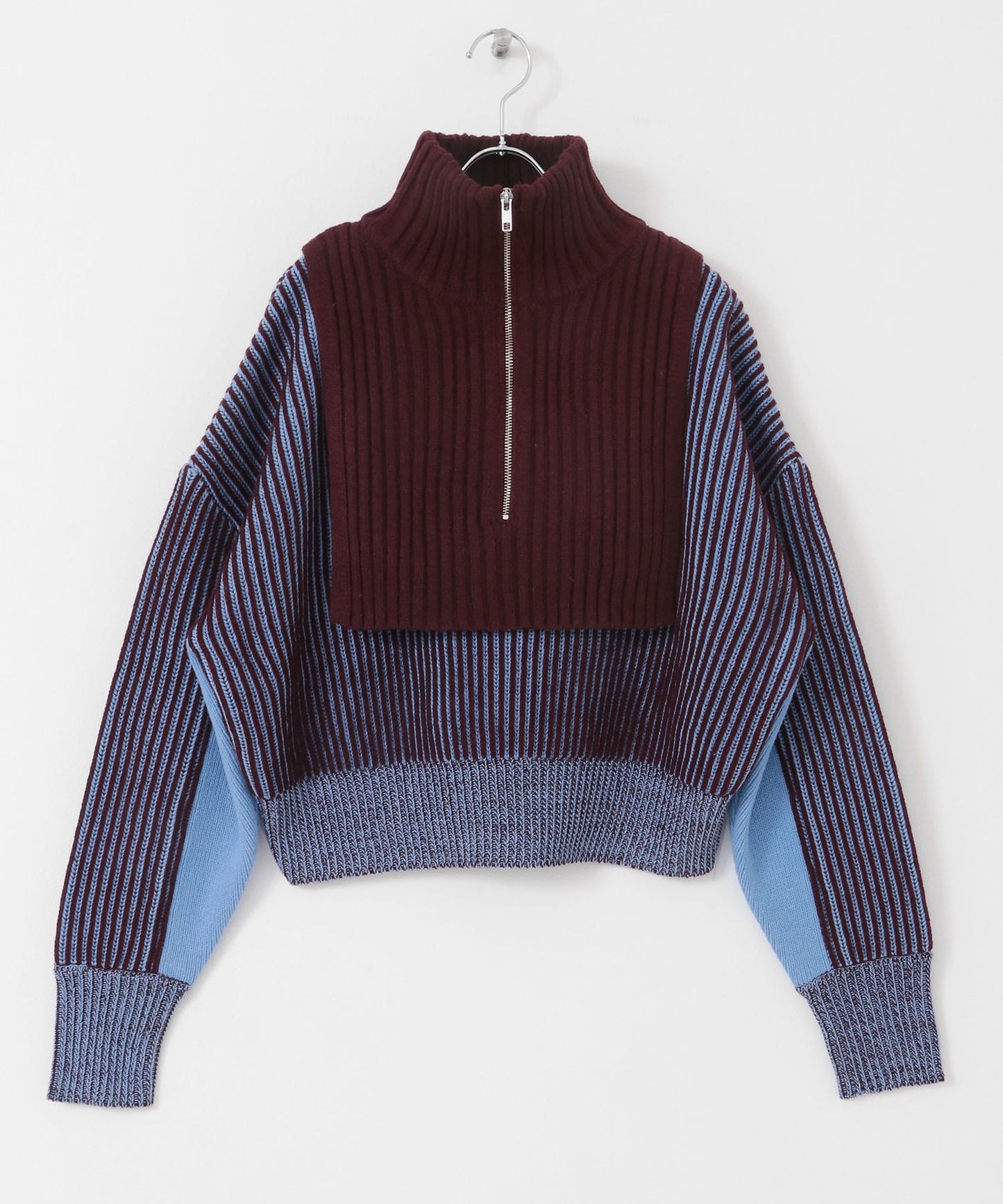 layered half zip knit (brown x blue) *JP