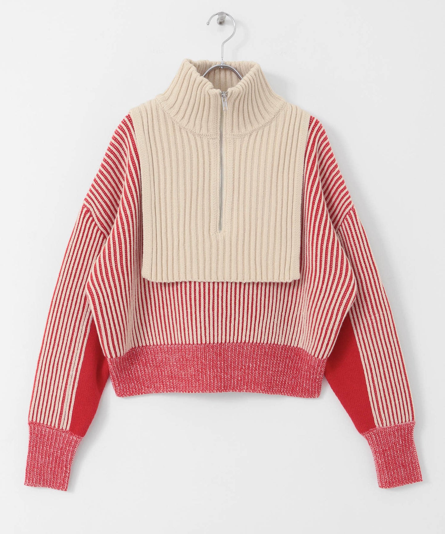 layered half zip knit (ivory x red) *JP