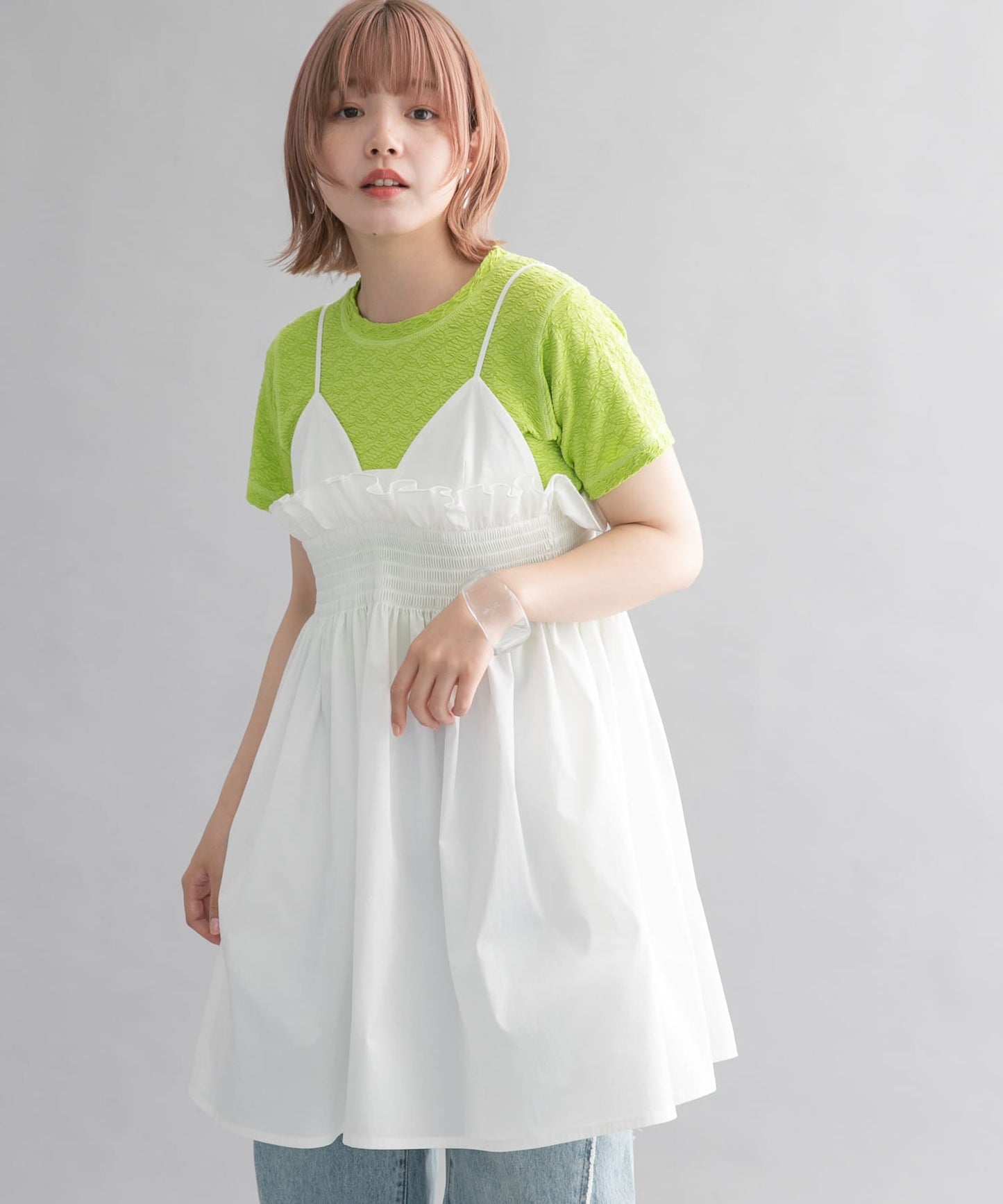 shirred mini dress (white) *JP