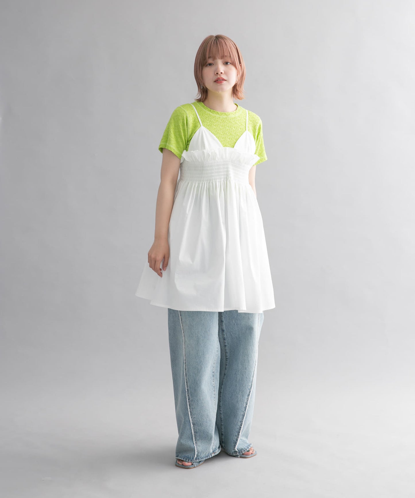 shirred mini dress (white) *JP