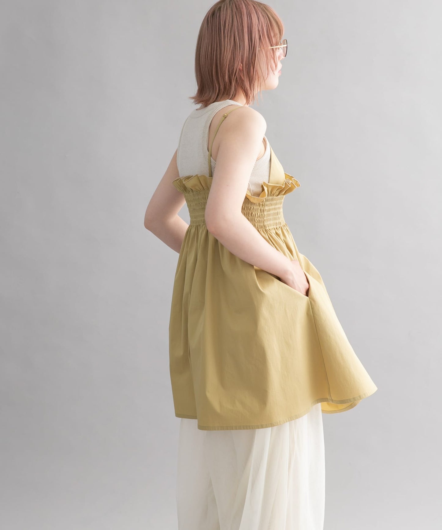 shirred mini dress (beige) *JP