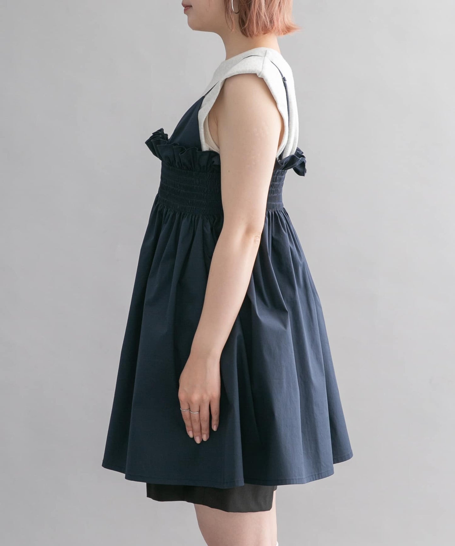 shirred mini dress (navy) *JP