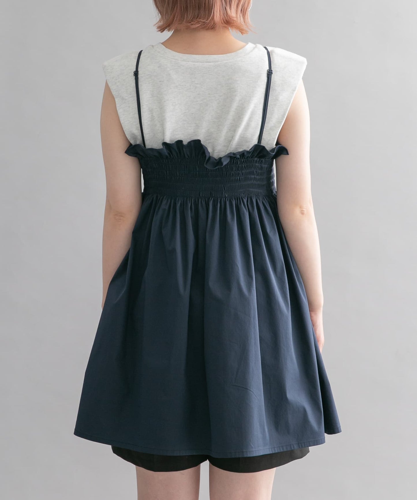 shirred mini dress (navy) *JP