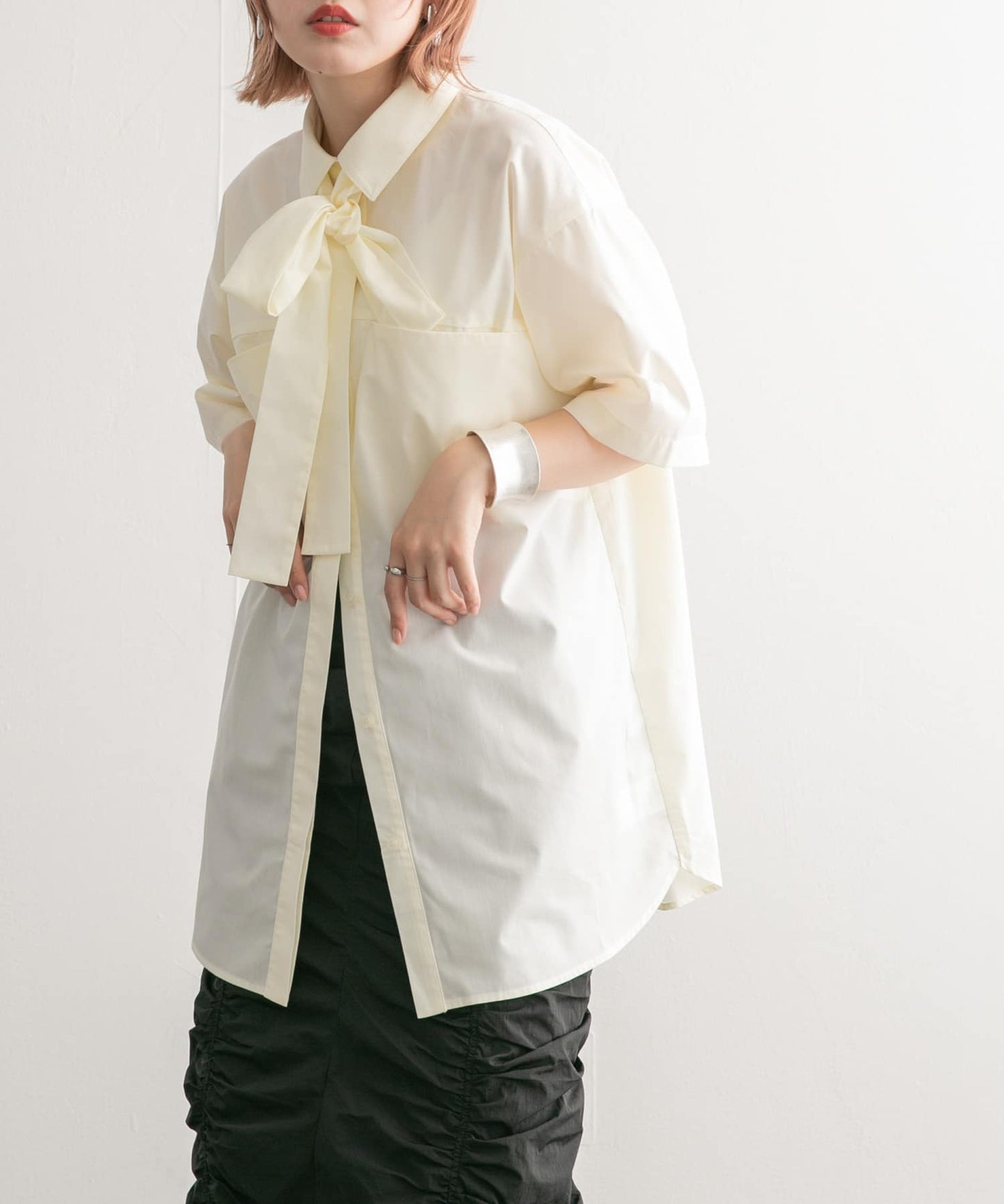 tie set long shirt (white) *JP