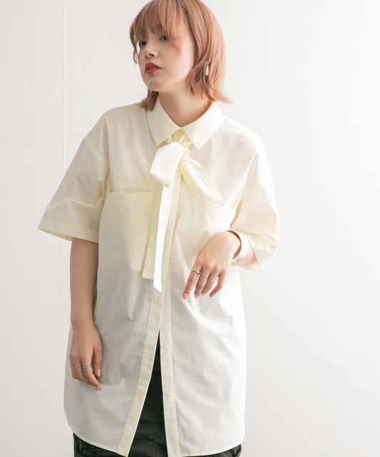 tie set long shirt (white) *JP